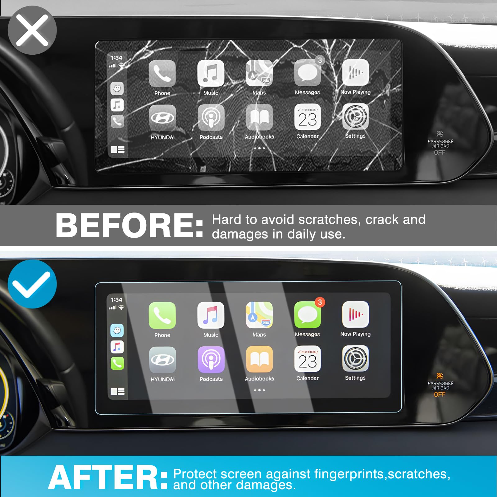 Karltys 2 Pack 10.25 Inch Screen Protector For Hyundai Palisade 2020 2021 2022, Palisade Touchscreen Tempered Glass Protector Ul