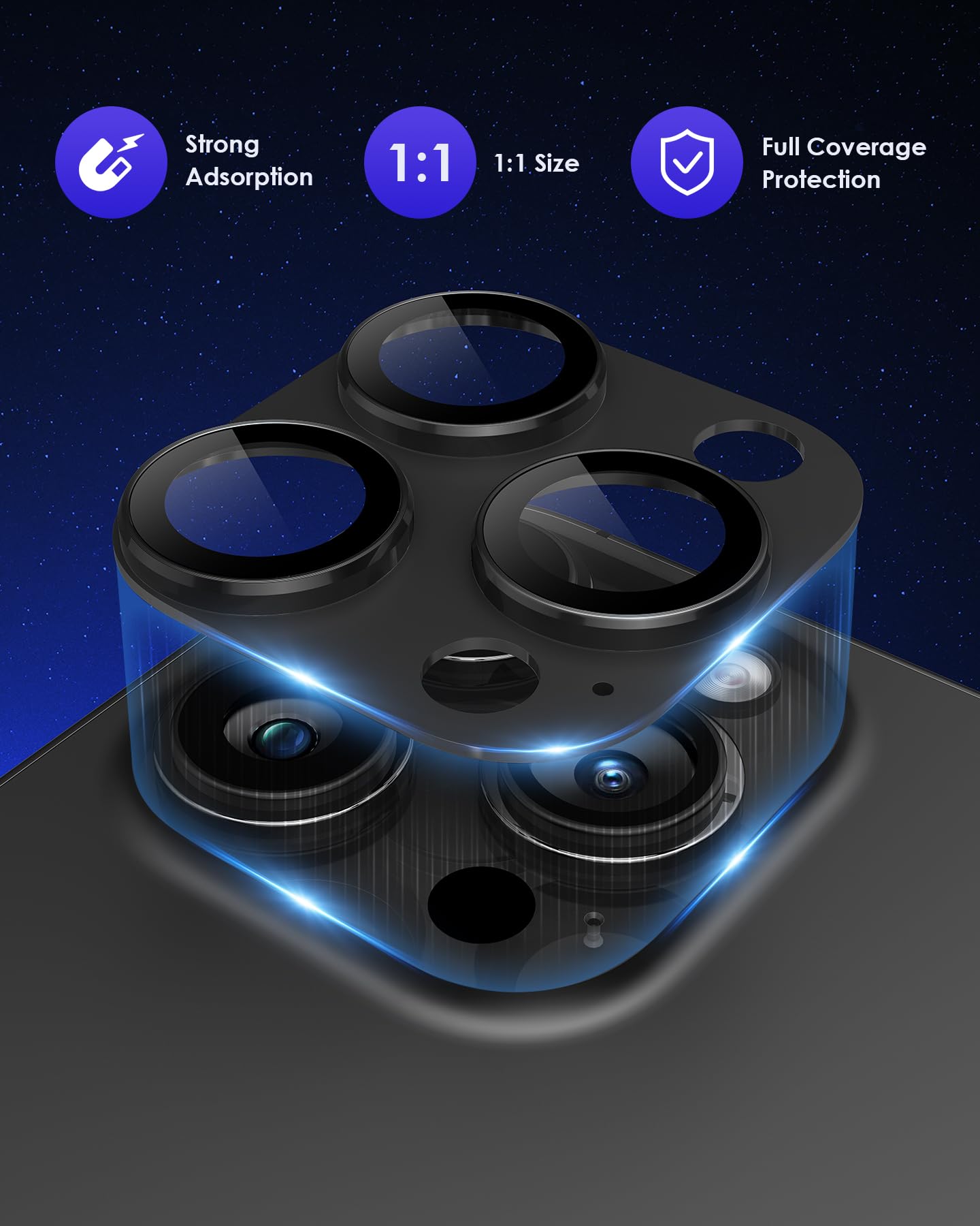 Kanosan For Iphone 15 Pro/Iphone 15 Pro Max Camera Lens Protector [Full Coverage Metal] 9H Tempered Glass Screen Case Friendly C