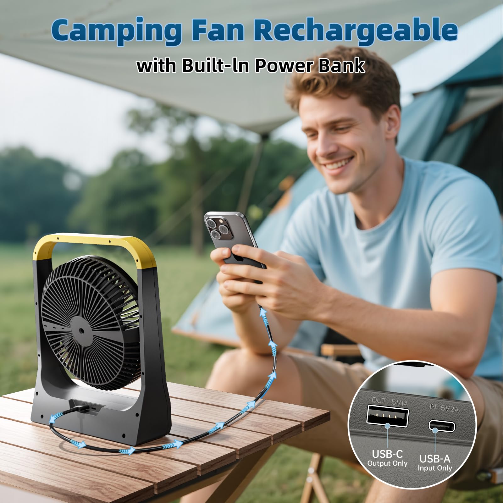Battery Powered Rechargeable Portable Fan: 20800Mah Battery Operated Camping Fan [80H Long Lasting] 3350Rpm Usb Desk Personal Fa