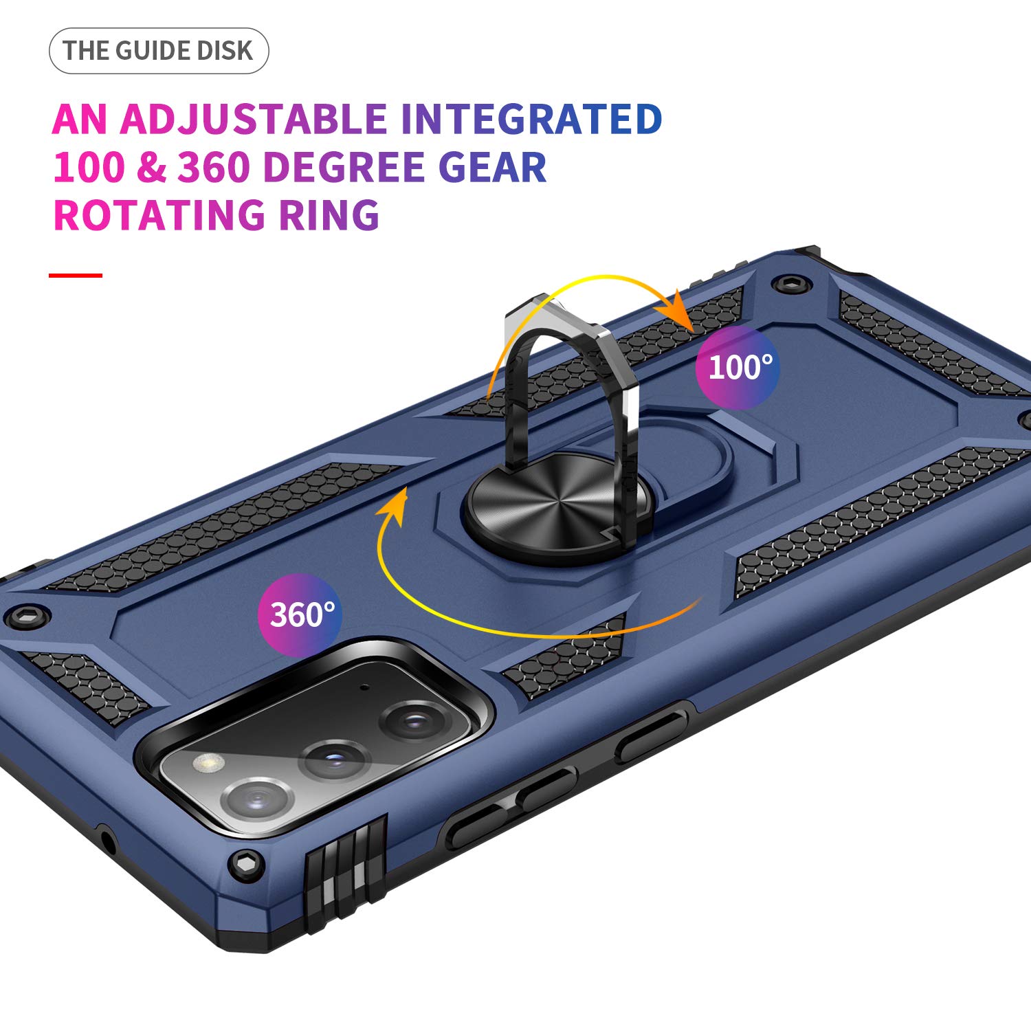 Samsung Galaxy Note 20 Case, Note20 5G Case With Hd Screen Protectors, Androgate Military Grade Metal Ring Holder Kickstand 15Ft