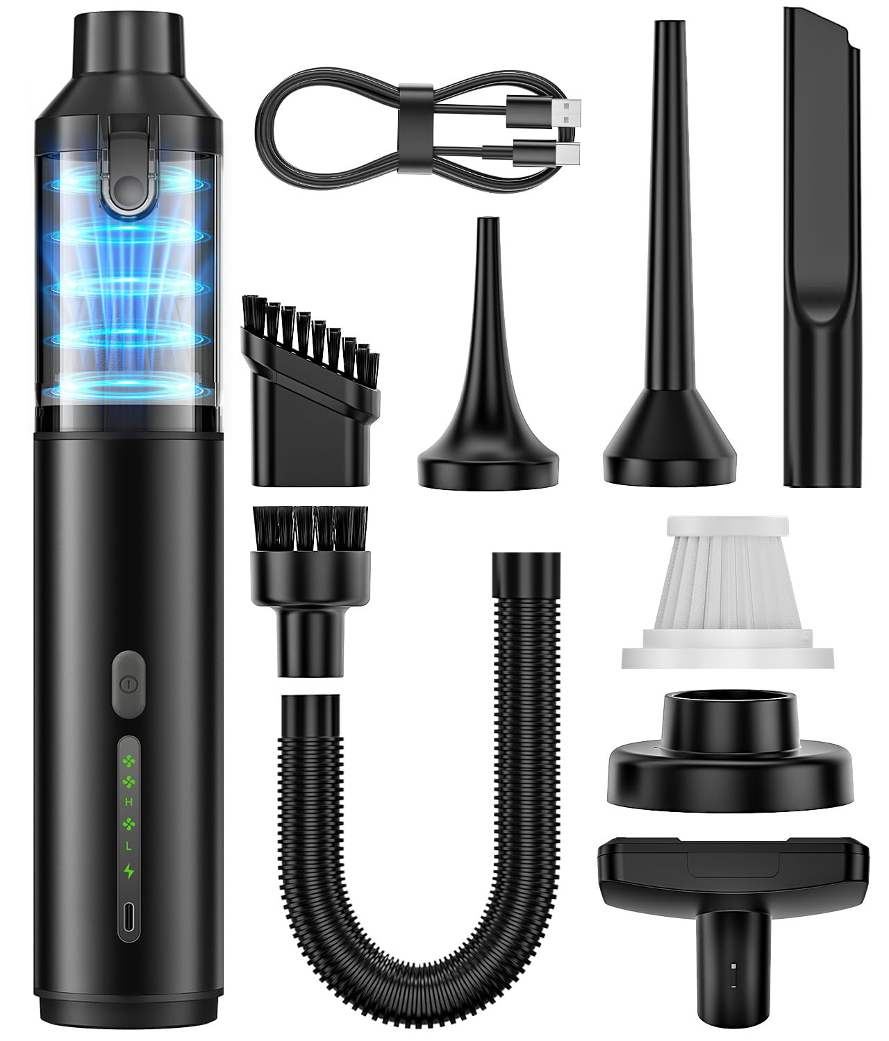 Car Vacuum Portable Cordless Handheld Vacuum Cleaner 4in1 Mini Cordless Vacuum with 2 Suction Modes and 16800pa Suction Power 