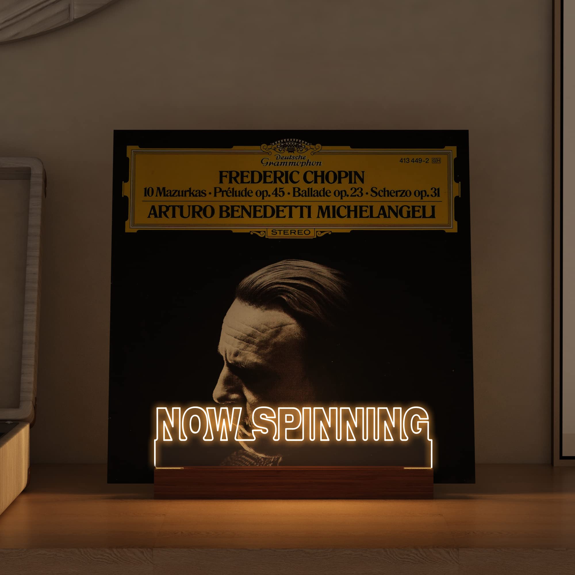 Ammonite Light Up Now Spinning Vinyl Record Stand, Now Playing Record Stand, Wooden Acrylic Holder For Vinyl Album Display And S