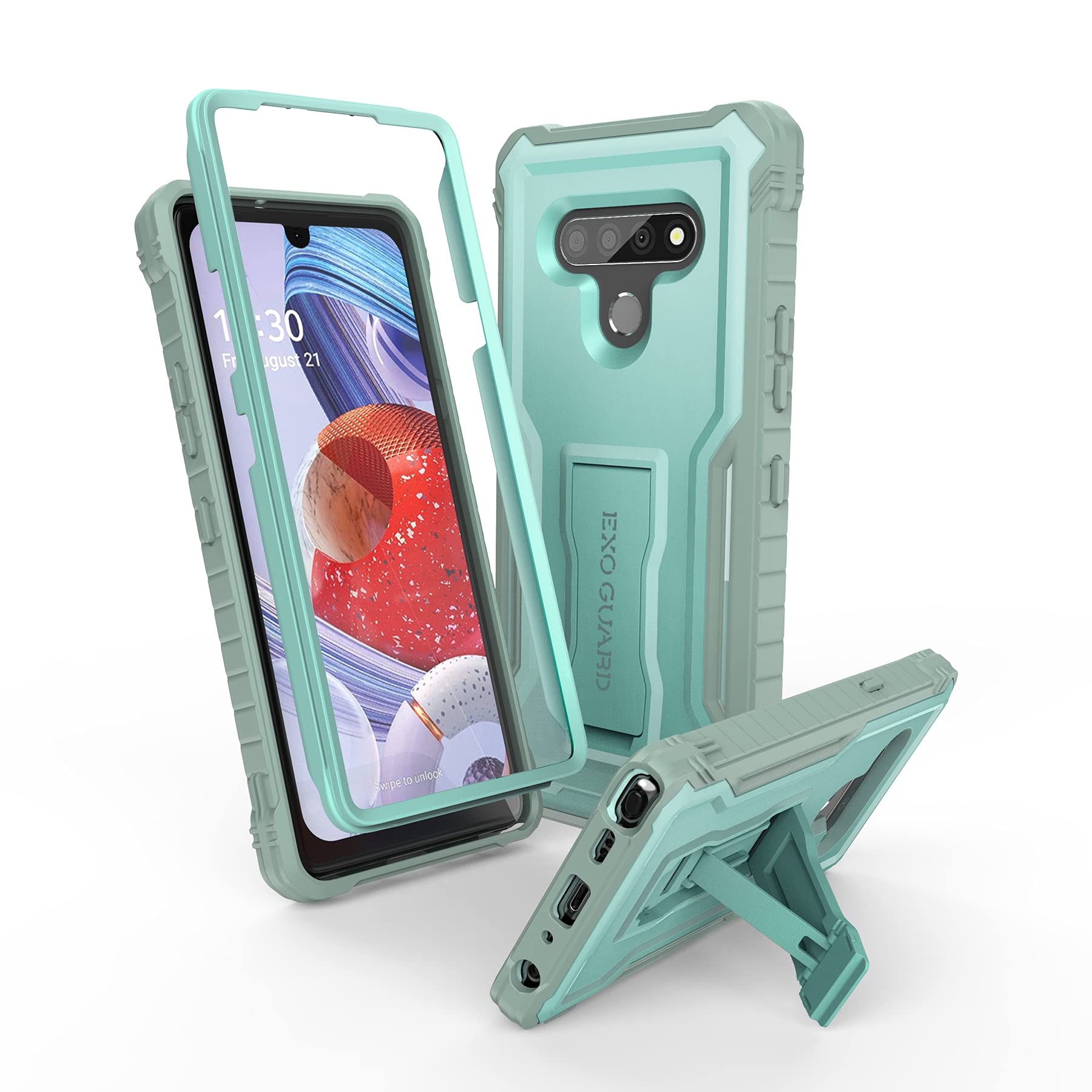 Exoguard For Lg Stylo 6 Case, Rubber Shockproof Cover Case Compatible With Lg Stylo 6 Phone, Built In Kickstand (Green)