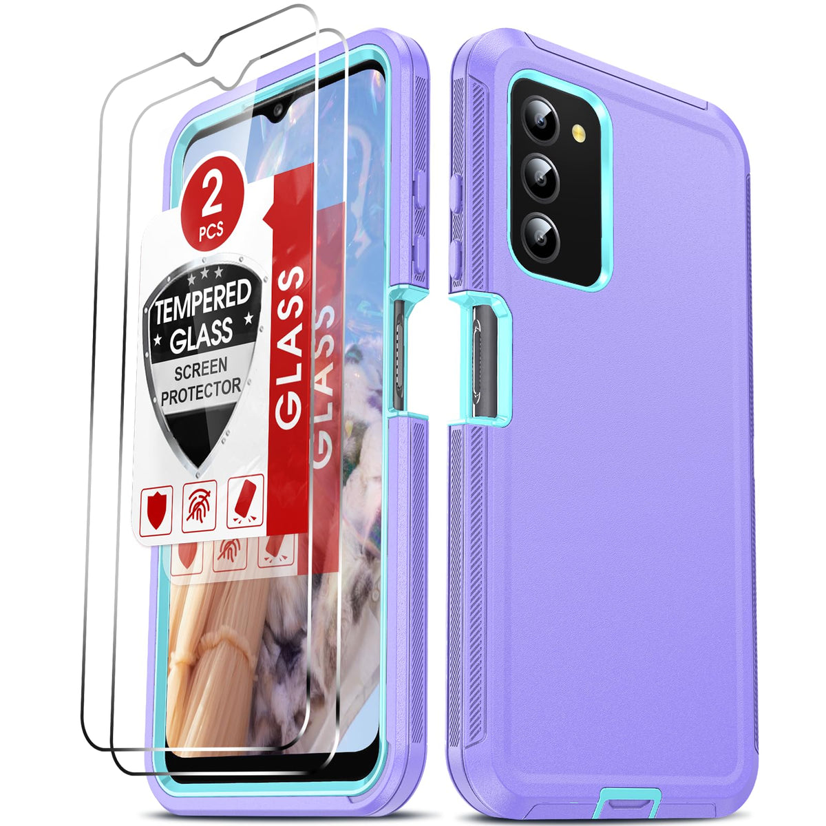 Leyi Compatible For Galaxy Ao3S Phone Case: Samsung A03S Case With [2 Pack] Tempered Glass Screen Protectors, 3 In 1 Full Body S