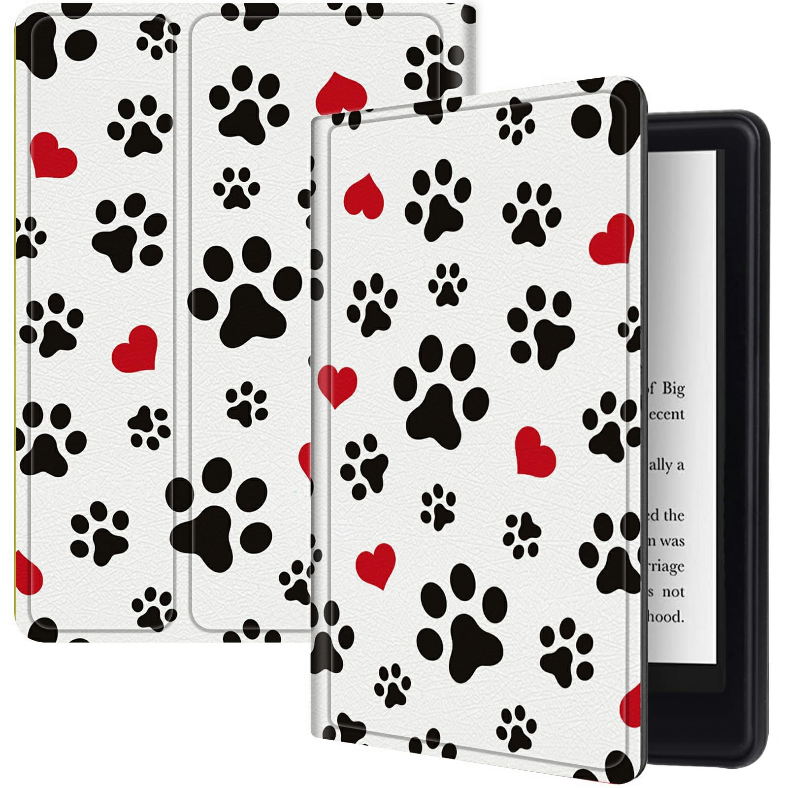 Cute Dog Paw Prints Case For All New 6.8 Inch Kindle Paperwhite 11Th Generation 2021, Pu Leather Folding Stand Slim Case With Au