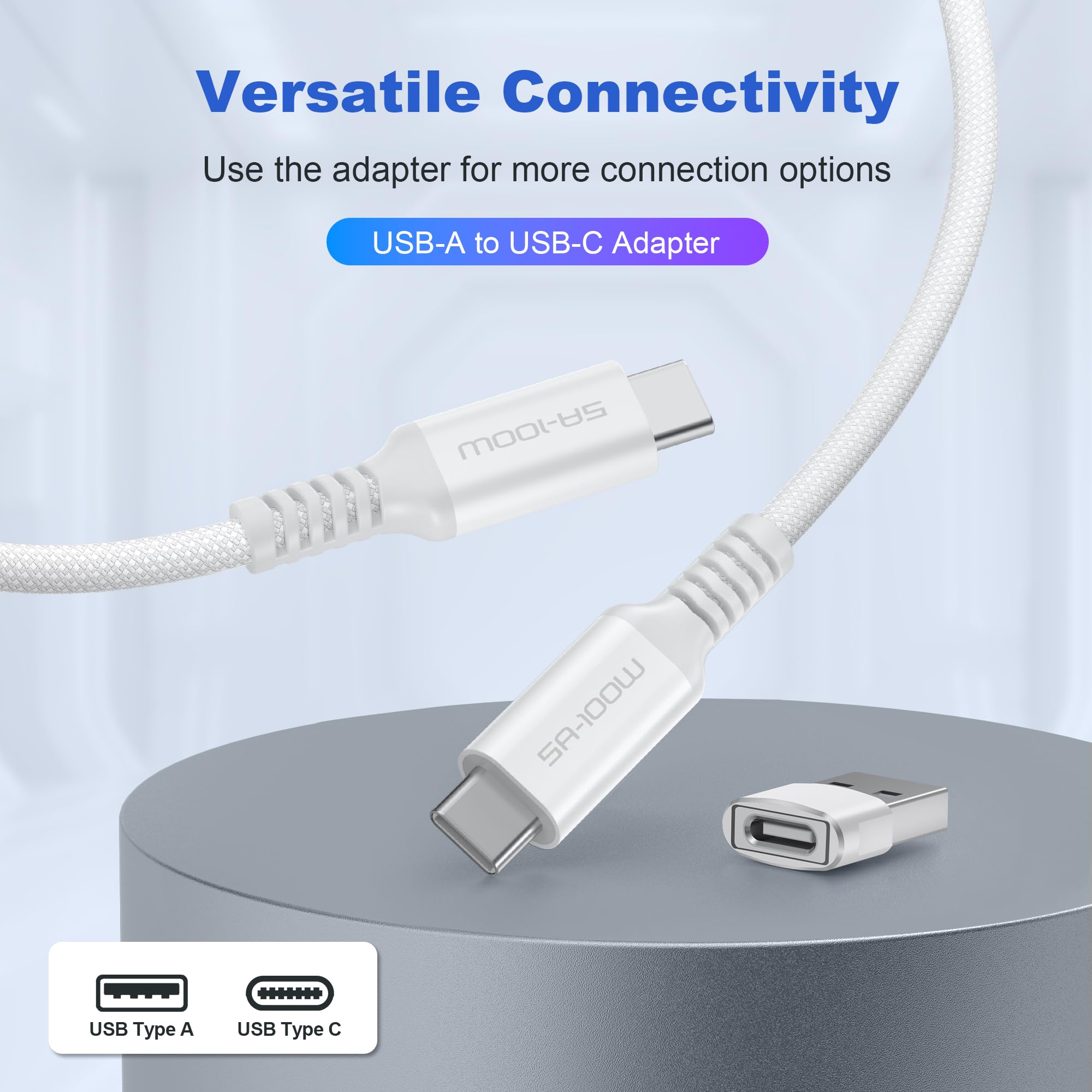 Basesailor Usb C To Type C 100W Charger Cable 1Ft/2Pack,Power Delivery Fast Charging Pd For Iphone 16 15 Pro Max,Macbook,Ipad Pr