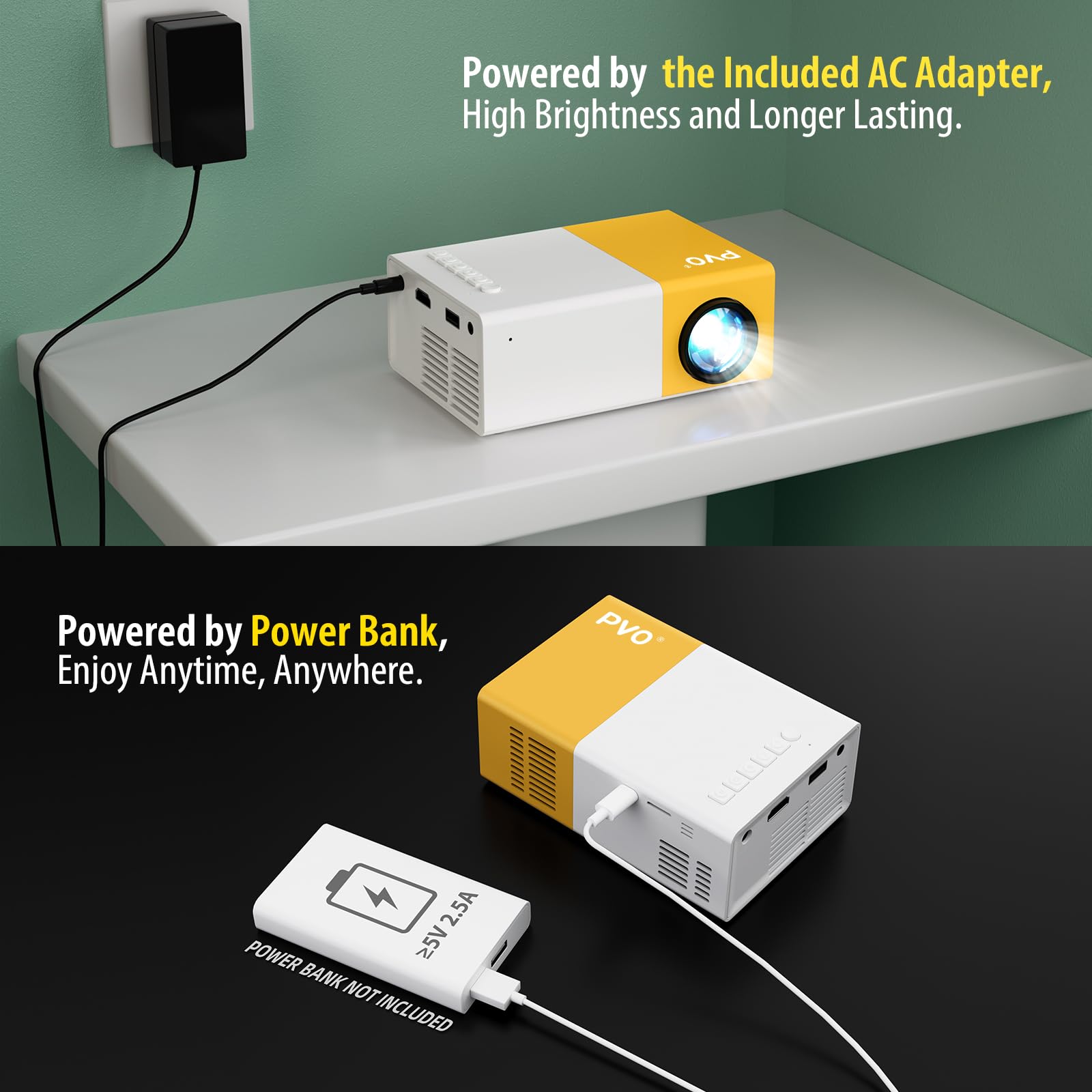 PVO YG300Pro Mini Projector - Portable Outdoor LED Video Projector for Kids, Orange & White, Home Theater Gift