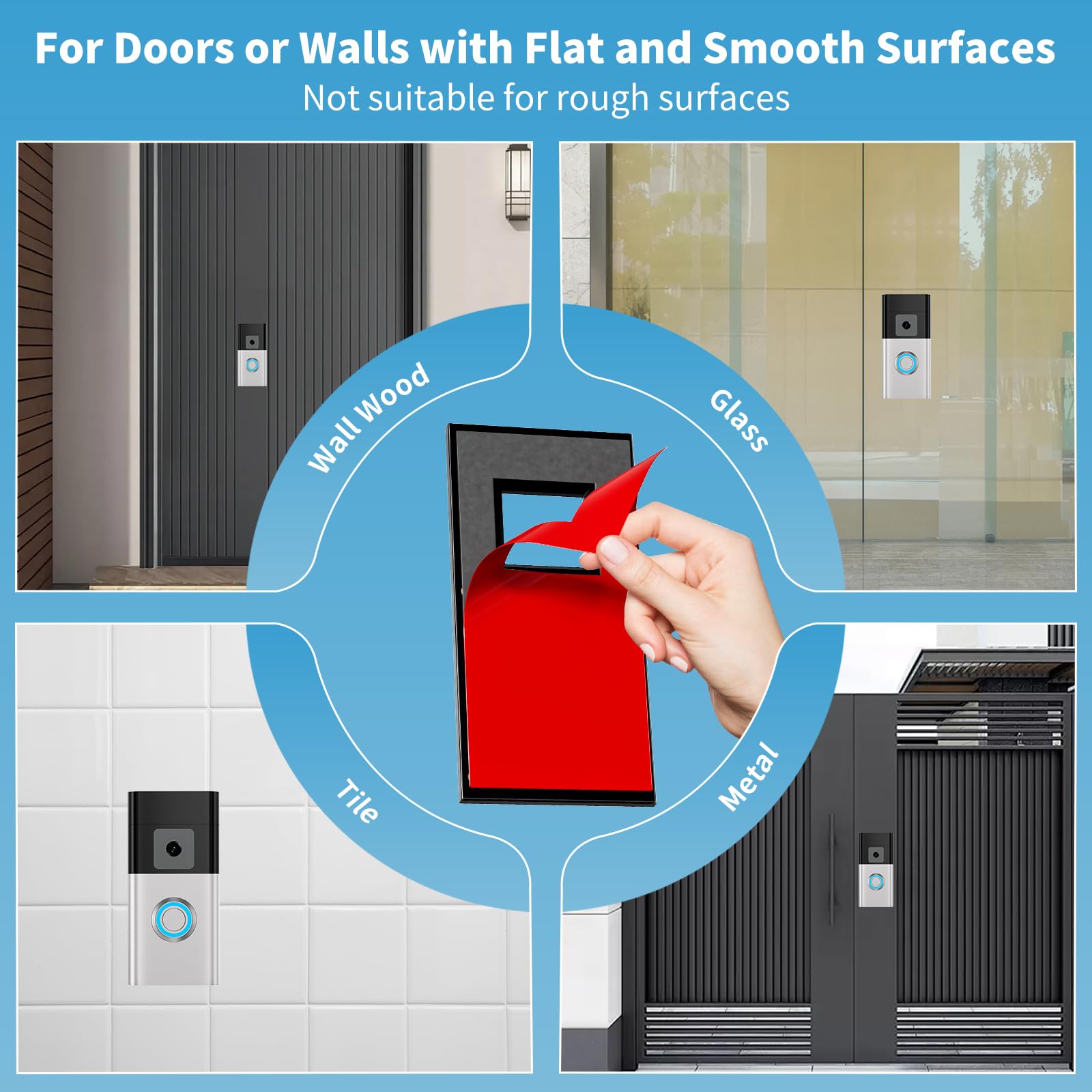 No Drill Video Doorbell Mount, Adhesive Door Bracket Compatible With Video Doorbell 1/2/ 3/3 Plus/ 4/ (2020 Release) Wireless, D