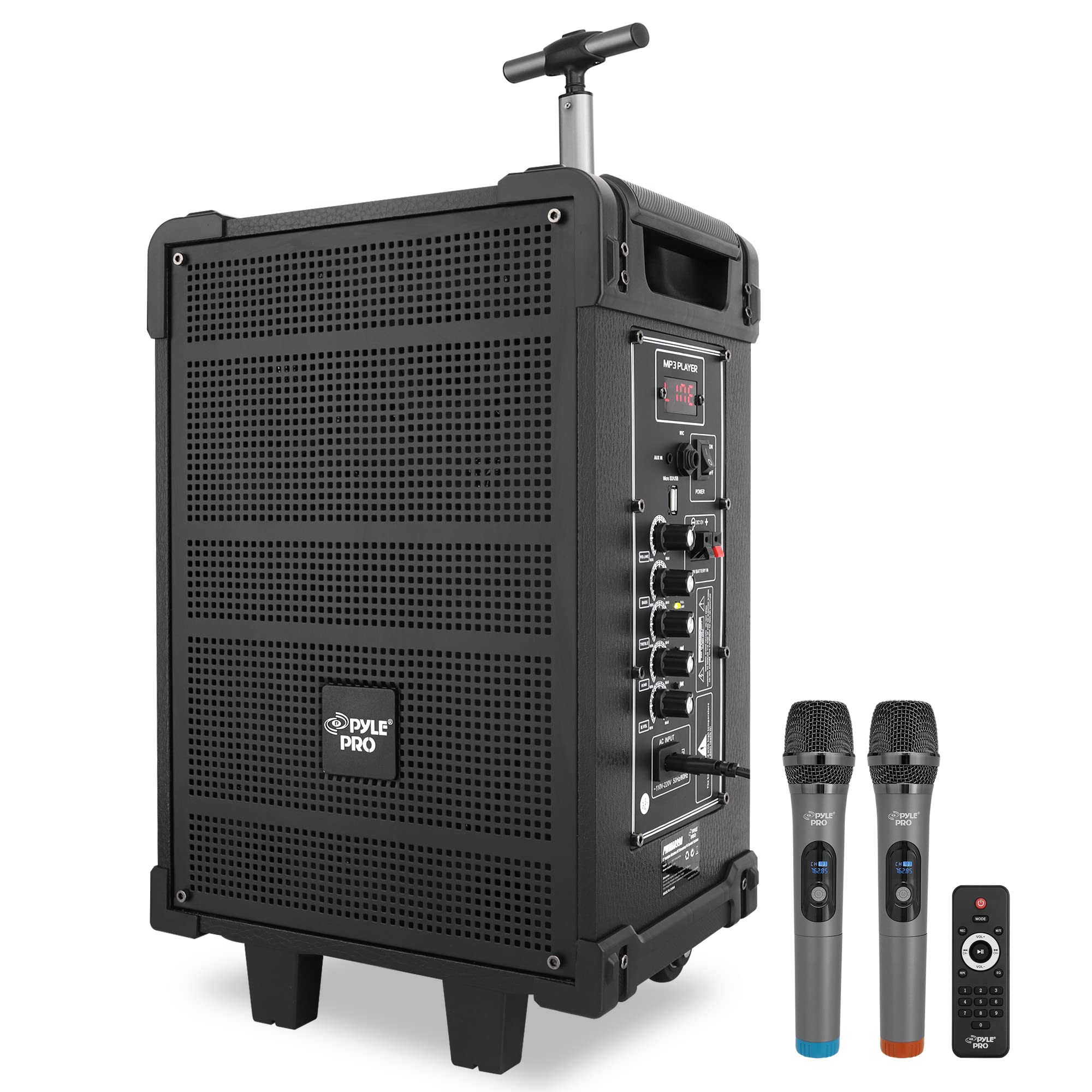 Pyle 8 Portable Wireless Bluetooth Speaker System  Builtin Rechargeable Battery, Wireless Microphone, USB/Micro SD/FM  350 