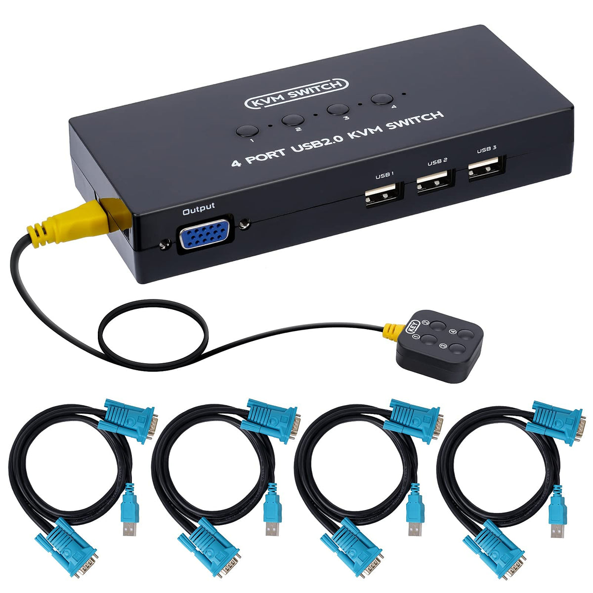 Dgodrt Vga Kvm Switch 4 Port, Usb Vga Kvm Switcher For 4 Computers Share 1 Monitor 3 Usb Devices Keyboard Mouse Scanner Printer,