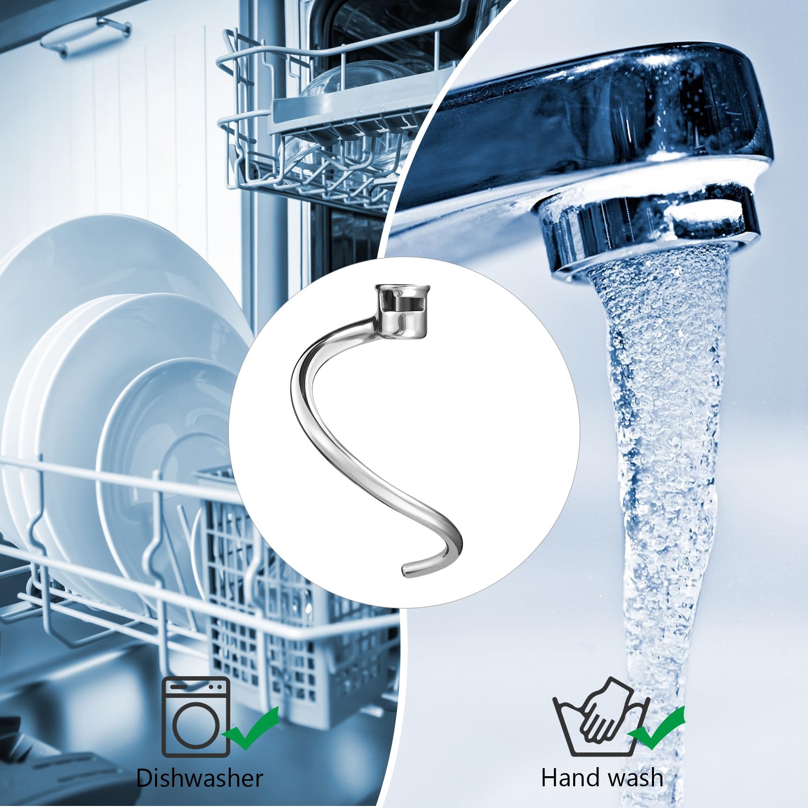 Letoms Dough Hook Replacement For Kitchenaid 7Qt Bowl Lift Stand Mixers, Spiral And Stainless Steel Hook For Kitchen Aid Attachm