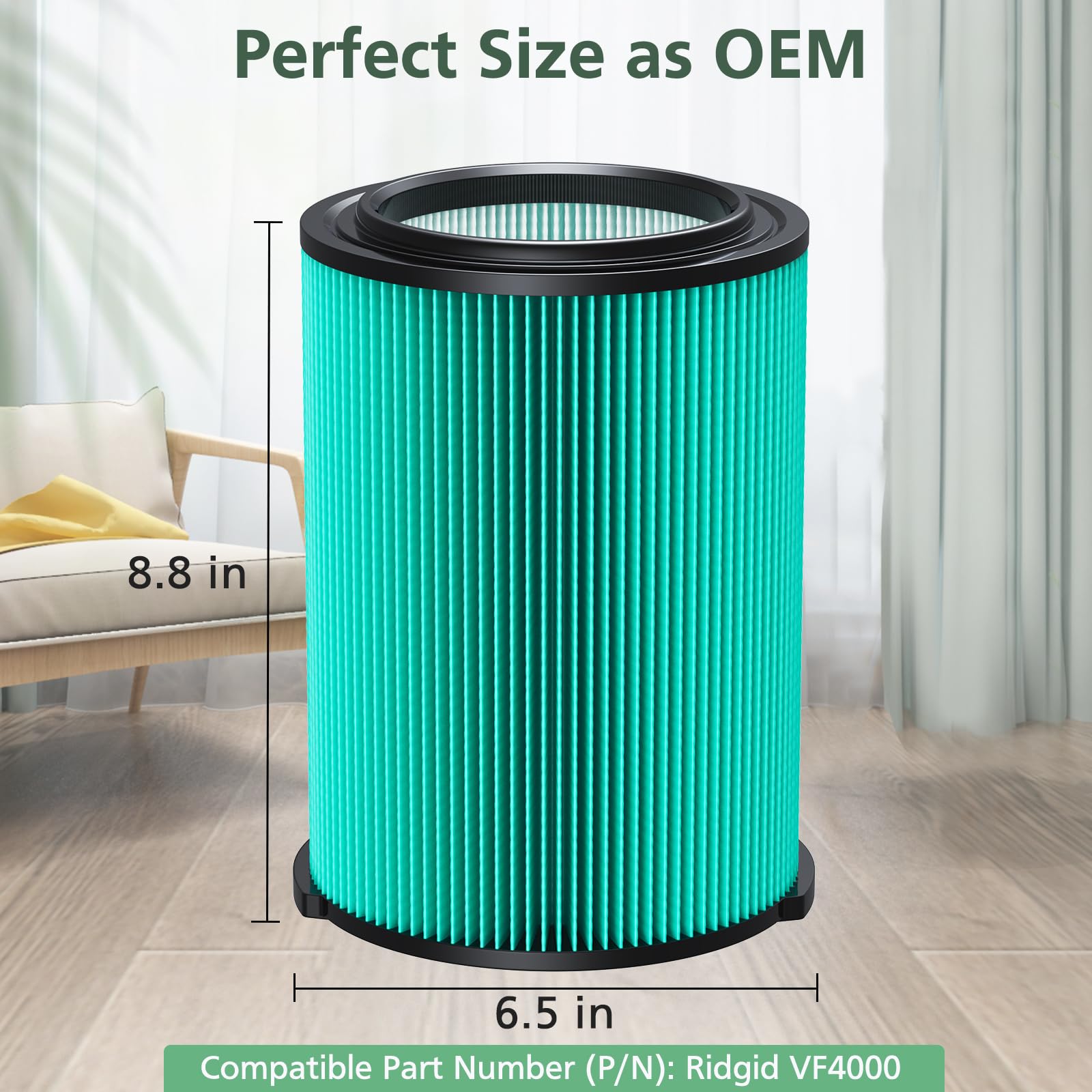 2 Pack Vf6000 Replacement Filter For Ridgid, Standard Wet/Dry Vac Filter Vf6000 Compatible With Ridgid Vacs Wet Dry 5 20 Gal, 6