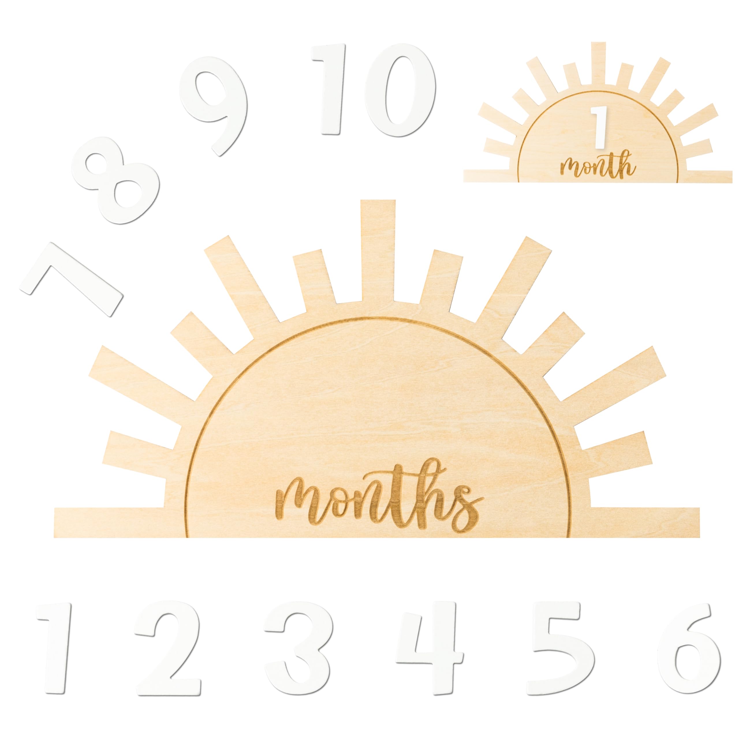 R HORSE Baby Monthly Milestone Card, Double Sided Boho Sun Wooden Monthly Milestone Discs with Number Cards, Newborn Months Sign