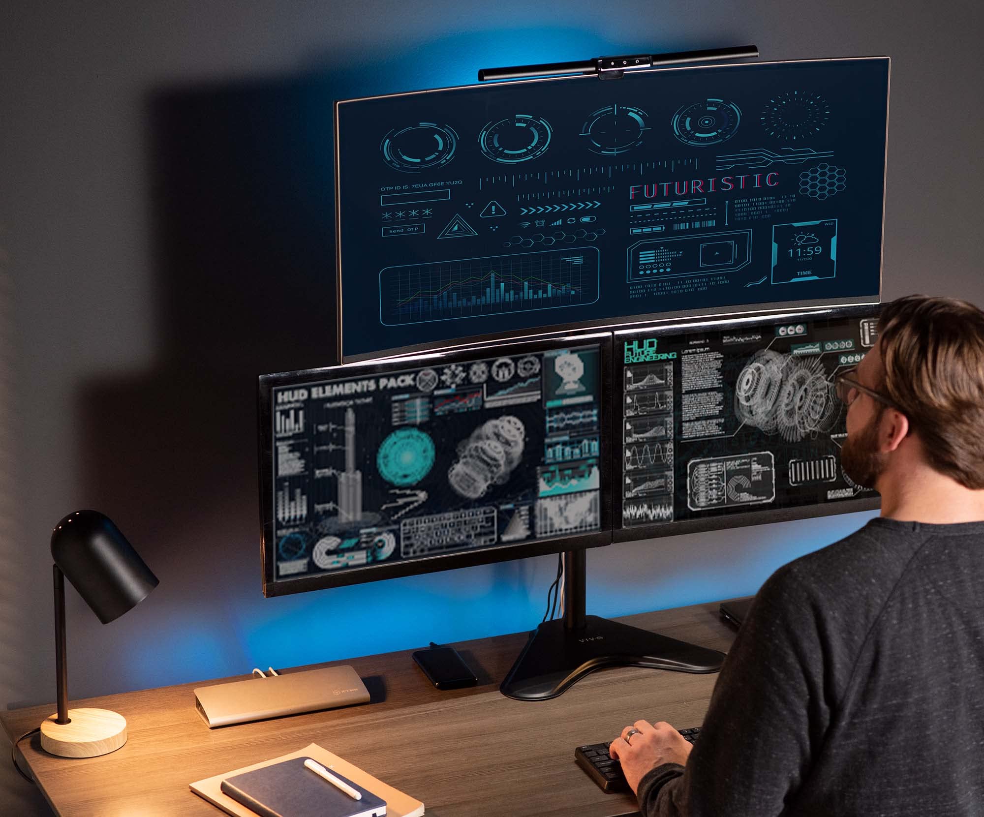 VIVO Triple LCD LED Computer Monitor Desk Stand, Free Standing Heavy Duty Fully Adjustable Mount for 3 Screens up to 30 inches STAND V003E