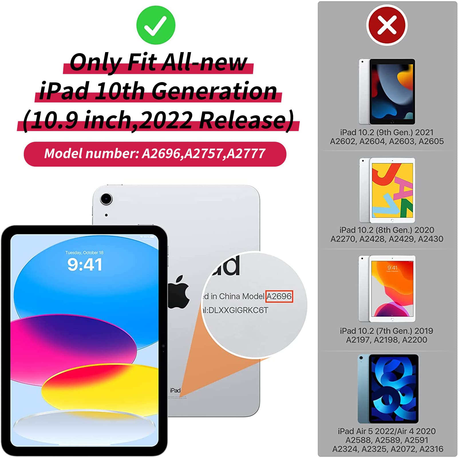 For Ipad 10Th Generation Case For Ipad 10.9 Case Bfserobj Lightweight Adjustable Stand Smart Protective Cover With Auto Wake/Sle