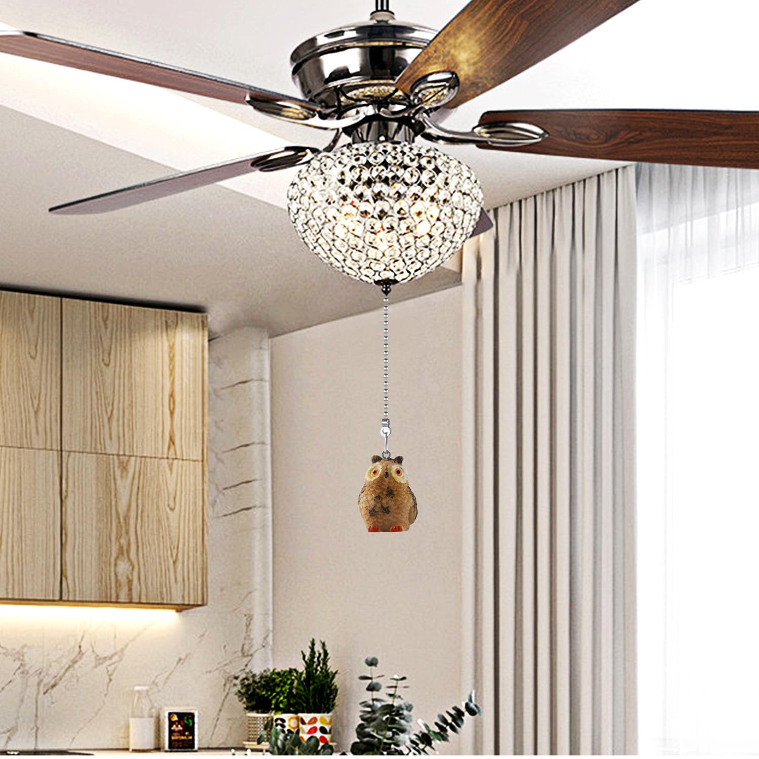 Dotlite Owls Ceiling Fan Pull Chain,Cute Realistic Bird Animal Pulls Charm Extension Decorative,12In 3Mm Diameter Beaded Fan Lig