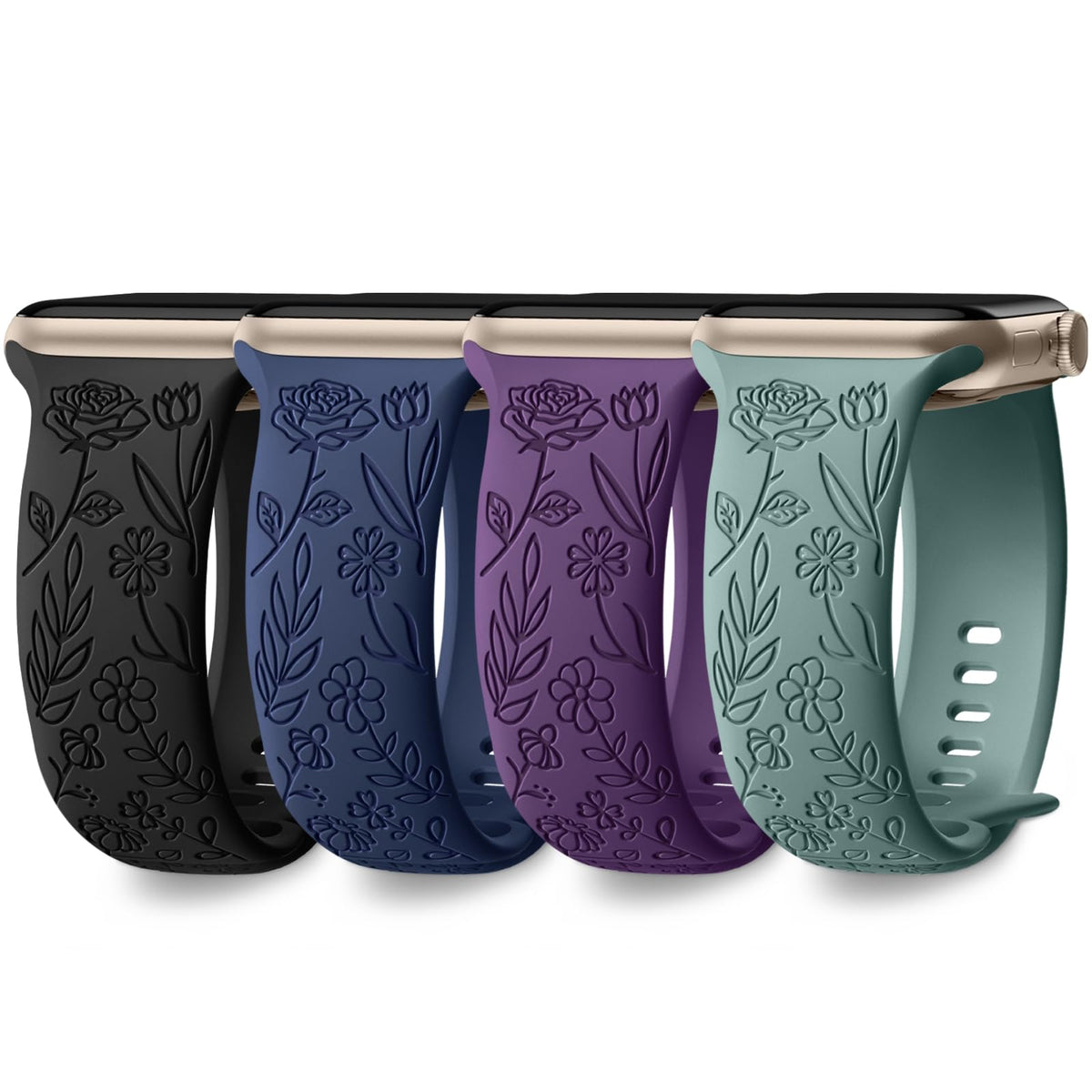 Floral Engraved Band Compatible With Apple Watch Band 44Mm 38Mm 40Mm 42Mm 41Mm 45Mm 49Mm Women Girl, Cute Floral Engraved Wristb