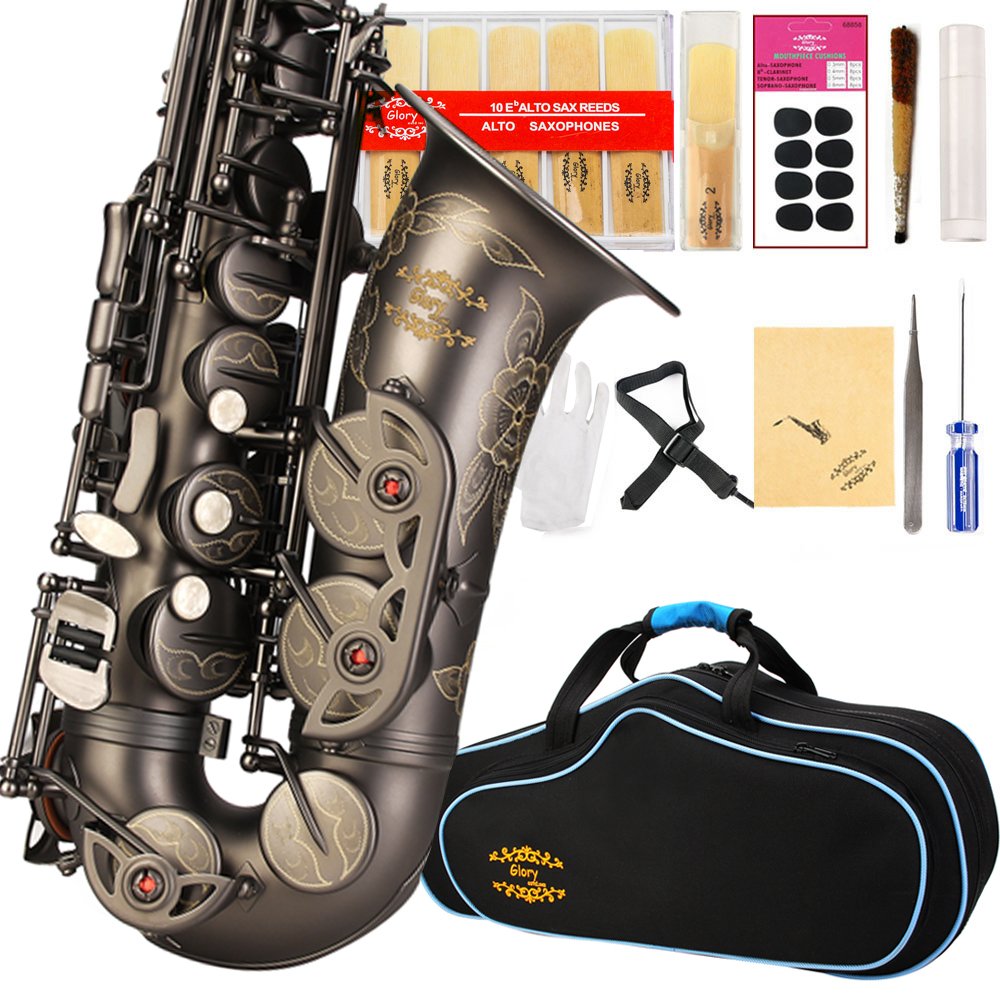 Glory Engraved Flower High Grade Antique Finish Series Pr3, E Flat Alto Saxophone With 11Reeds,8 Pads Cushions,Case,Carekit