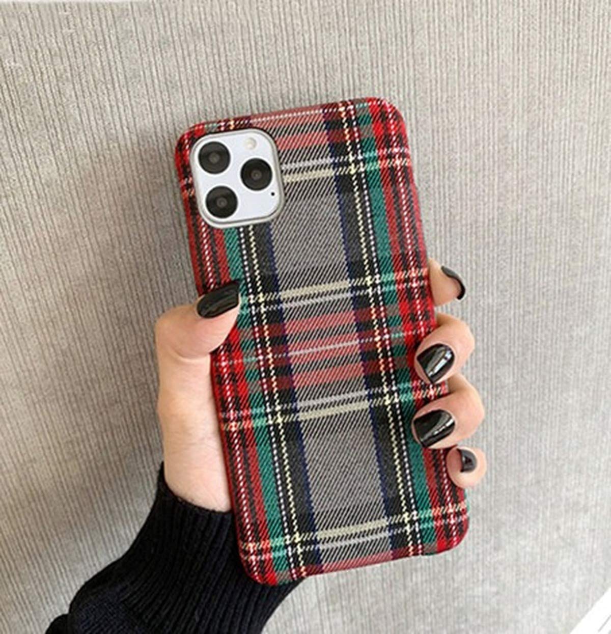 Mixneer Warm Flannel Plaid Cloth Phone Case Simple Plush Fabric Phone Case Compatible With Iphone 11 12 Mini Pro Max Se 2020 7 8