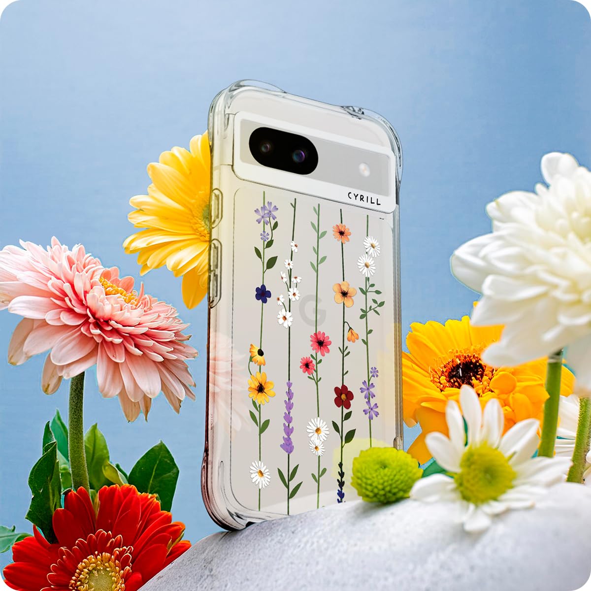 Cyrill Cecile Compatible With Google Pixel 8A Case Clear, Flower Floral Design Cute, Shock Absorbent Corner Bumpers Protective P