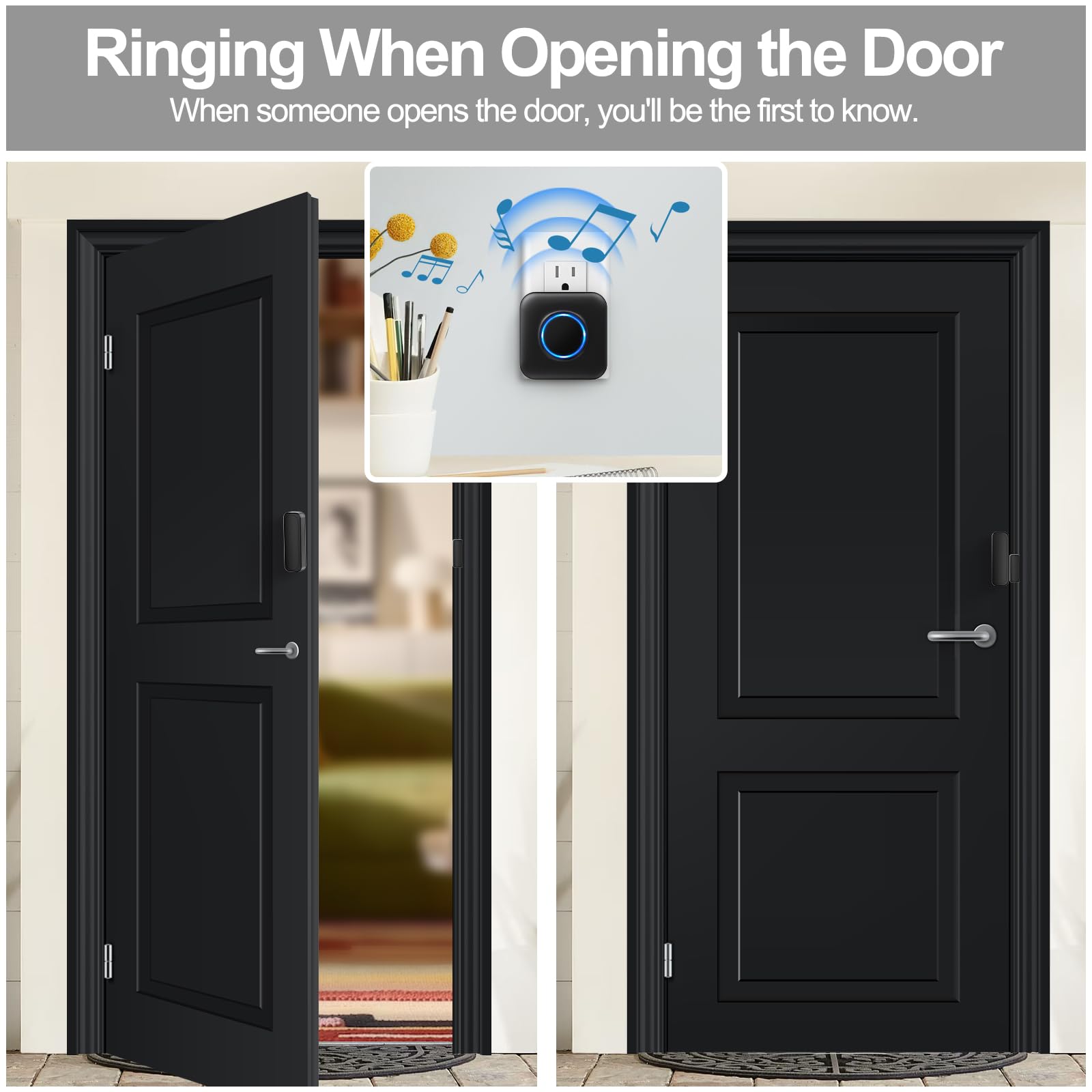 Door Chime Bistee Wireless Door Alarm Contact Sensor Door Open Bell 600 Ft Range With 58 Chimes 5 Volume Levels Led Indicator Fo