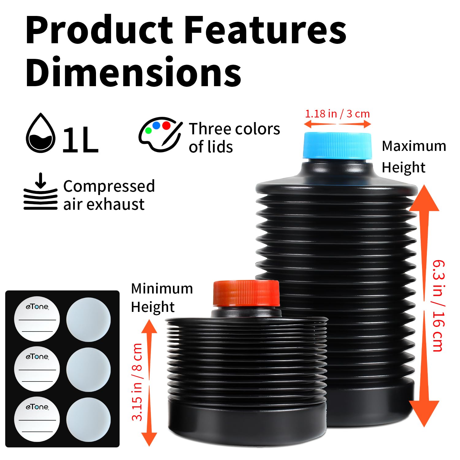 Etone 3X 1000Ml Collapsible Darkroom Chemical Storage Bottles Foldable Liquid Container Film Photo Developing Processing Equipme