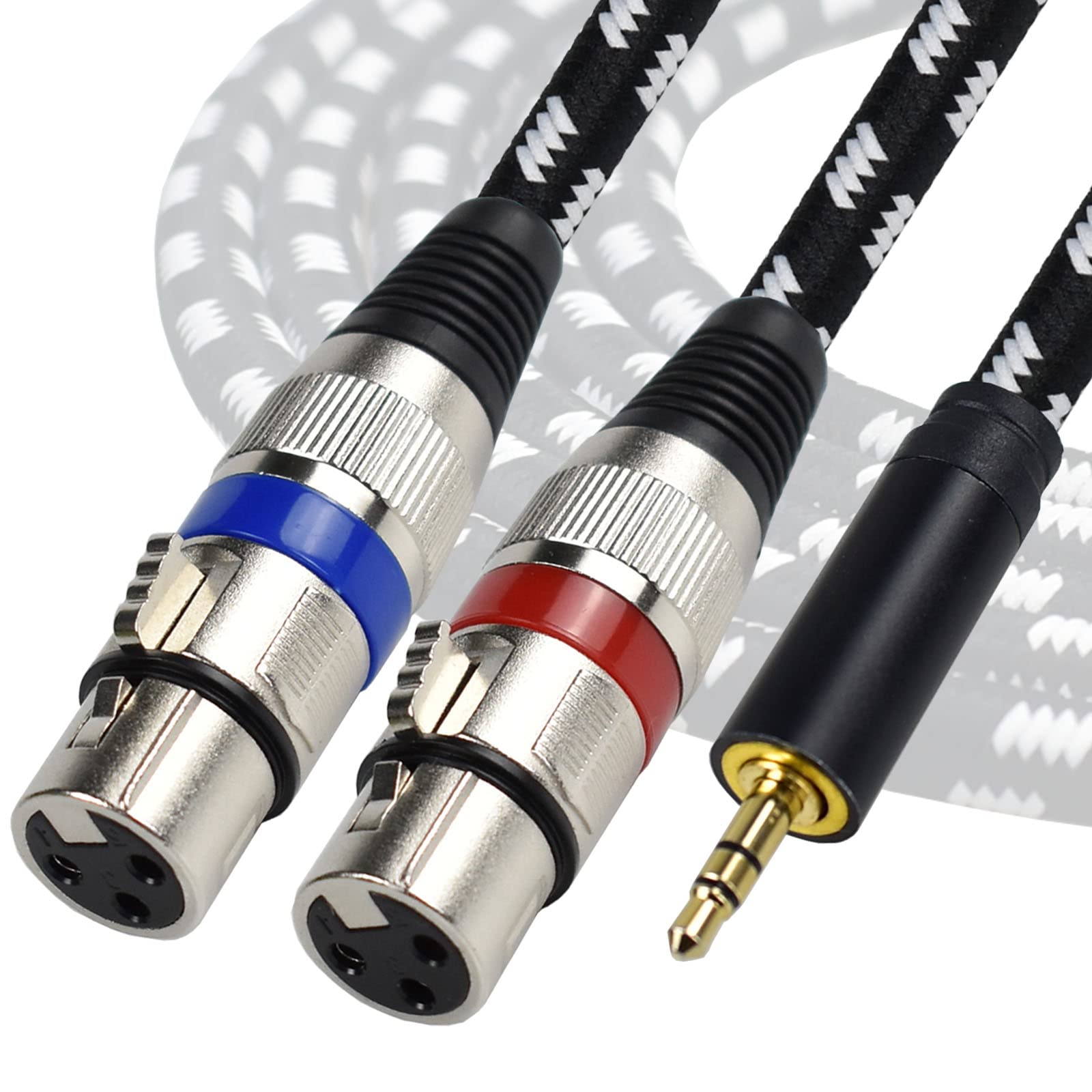 Mugteeve 3.5 Mm To Dual Xlr Female Y Splitter Cable, Stereo 1/8'' Mini Trs To Dual Female Xlr Breakout Mic Cord Adapater, Nylon