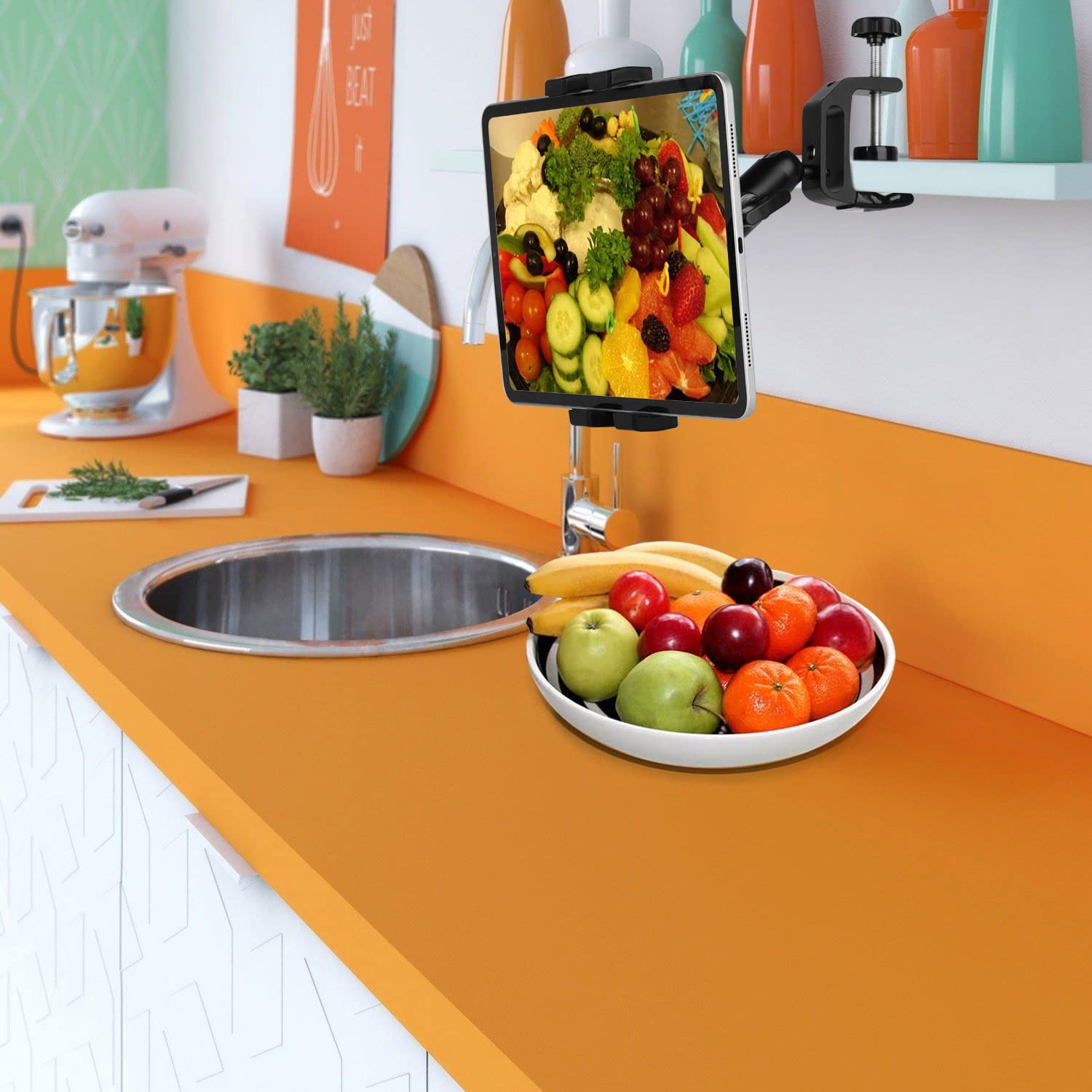 Mippko Kitchen Cabinet Tablet Holder For 7.0~12.9 Inch Ipad/Nexus/Lg G Pads/E Reader/Switch,Multi Angle Adjustable Aluminum Alloy Arm Mount,No Drilling Hole