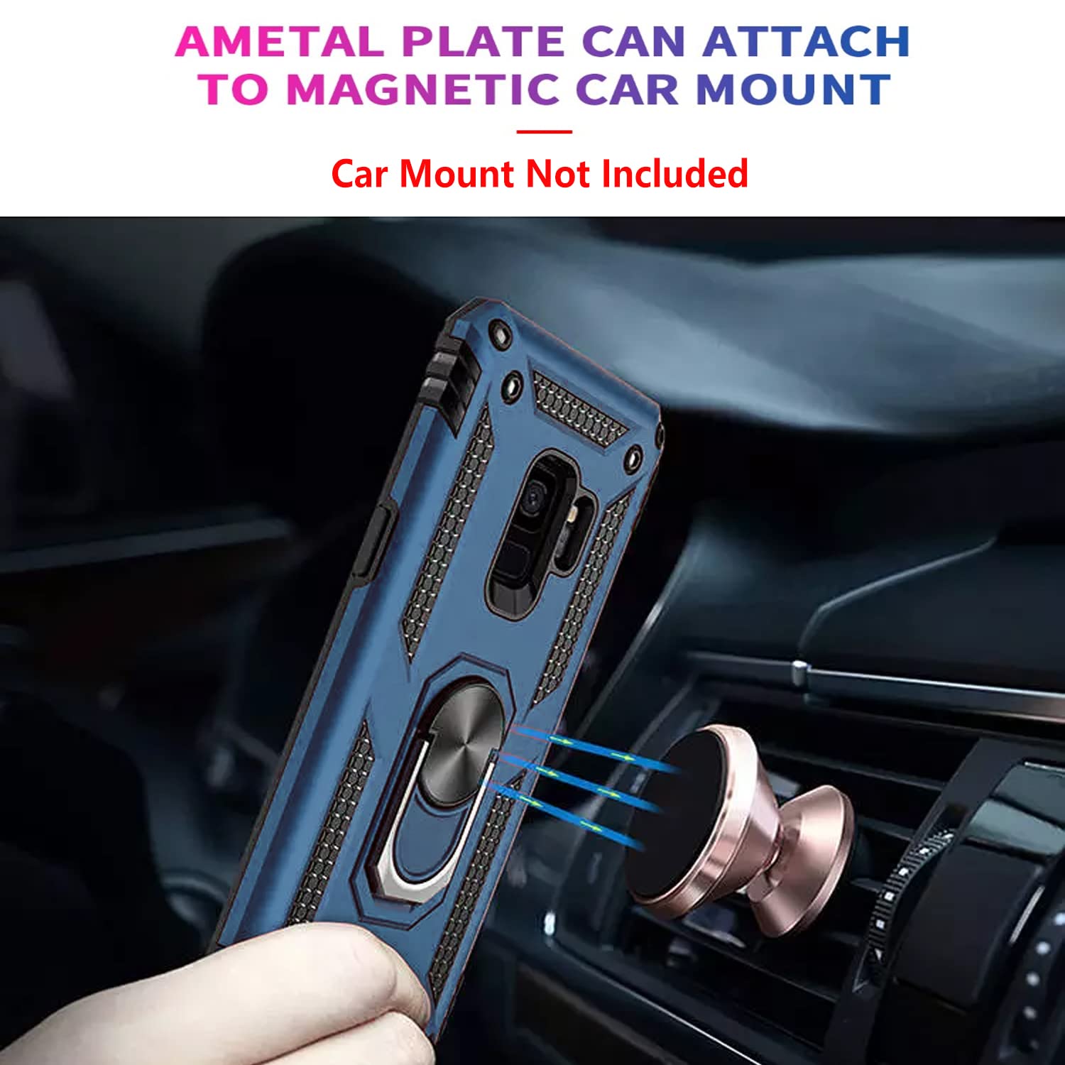 Starshop Galaxy S9 Plus Case, Samsung Galaxy S9 Plus Case, [Not Fit S9 ] With [Tempered Glass Protector Included] Rotatable Meta