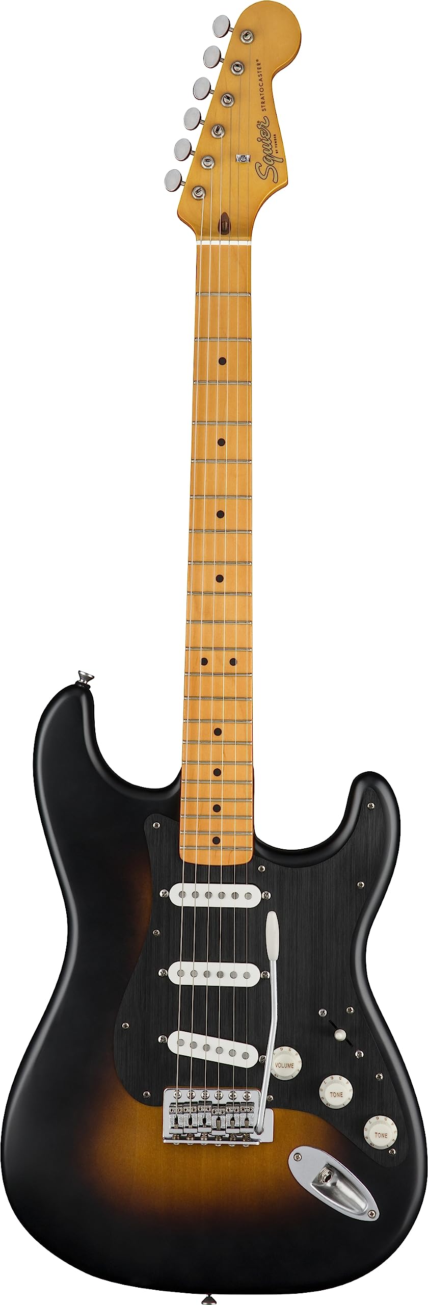 Fender Squier 40th Anniversary Vintage Edition Stratocaster Electric Guitar, Satin Wide 2-Color Sunburst, Maple Fingerboard