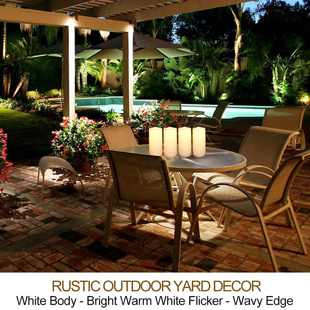 Home Most Pack Of 4 White Led Candles Outdoor 3X6   Unscented Ip65 Waterproof Battery Powered Flameless Led Pillar Candles With