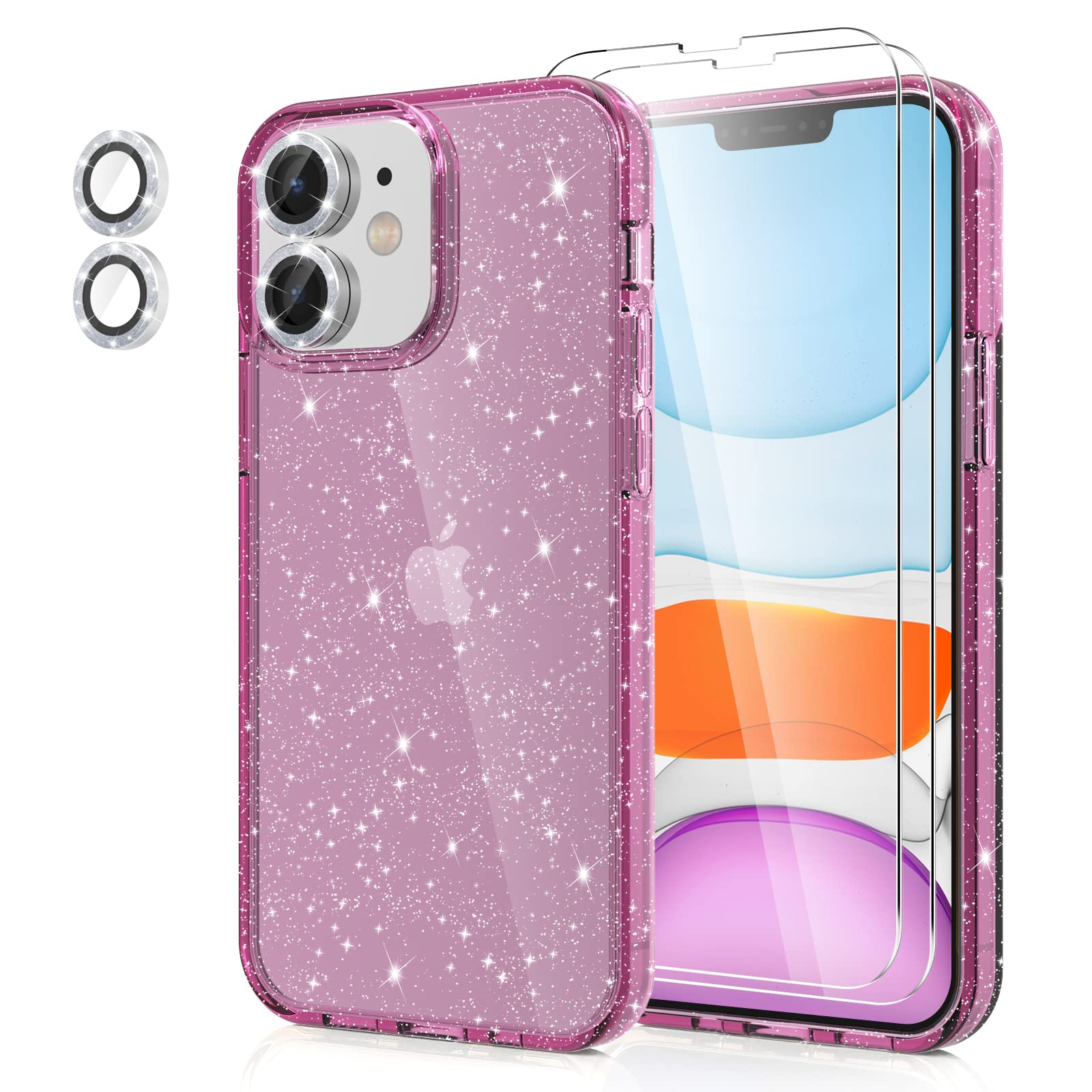 Jasmeas Design For Iphone 11 Case Glitter, With [2 Pack] Screen Protector & [2 Pack] Camera Lens Protector Sparkle Pc Hard Soft