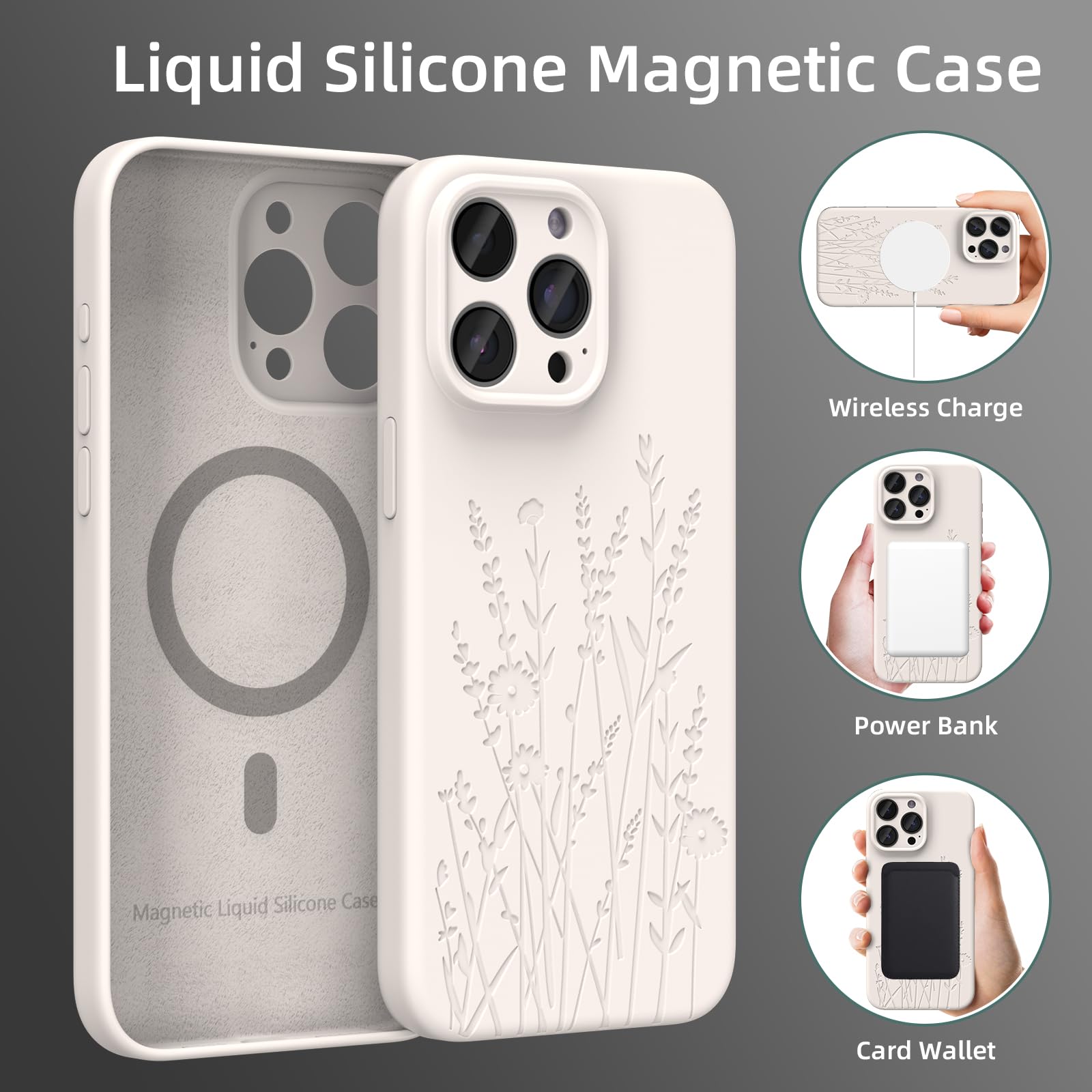 Oaoa Magnetic Case Compatible With Iphone 15 Pro Case 6.1Inch,Soft Liquid Silicone Engraved Case Compatible With Magsafe With Mi