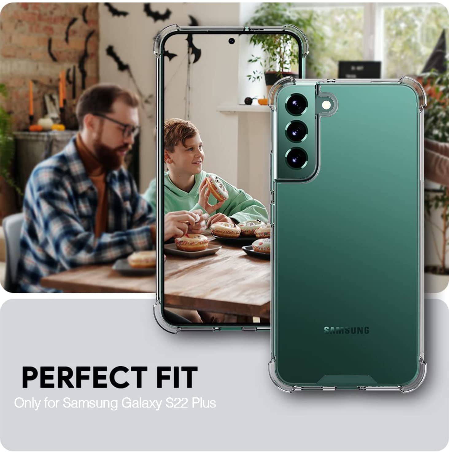 KIOMY Samsung Galaxy S22 Plus 5G Phone Case Crystal Clear Shockproof Hybrid Hard PC TPU Slim Fit 6.6 Inch