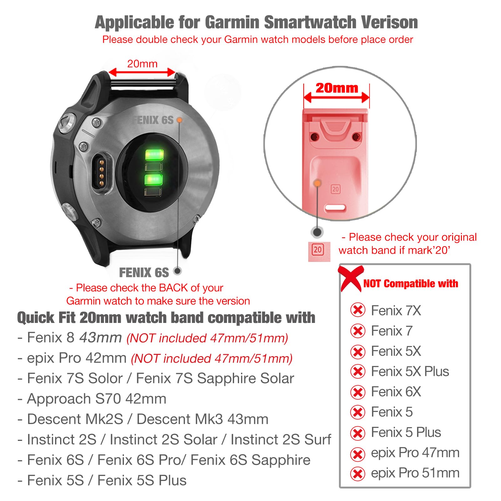 Abanen Hook And Loop Quick Dry 20Mm Watch Band For Fenix 7S / Fenix 6S / Fenix 5S / Instinct 2S, Woven Nylon Ultralight Sport Wr