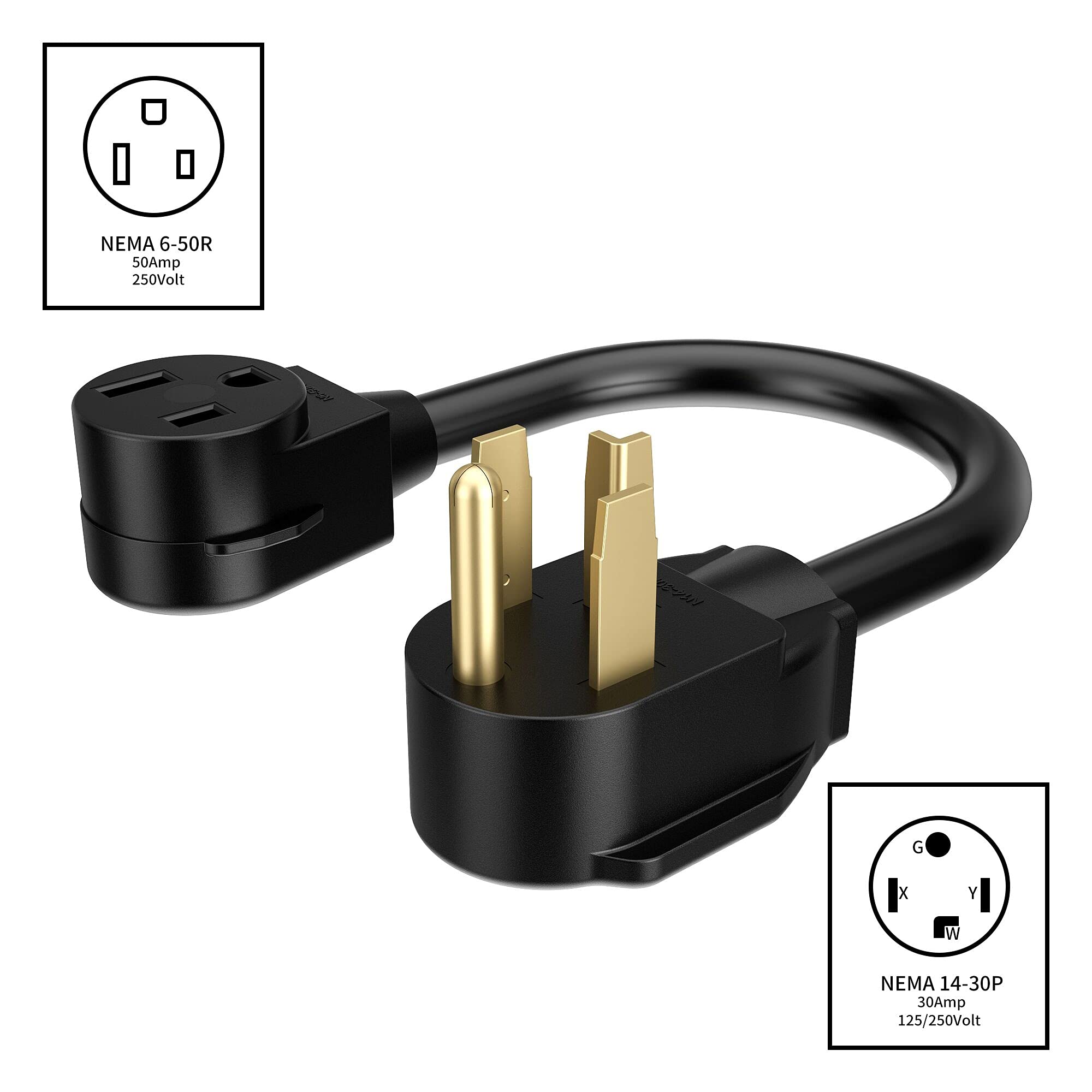 Acking 1.5Ft Welder Adapter Generator Cord 4 Prong Nema 14 30P To 3 Prong 6 50R 240V Welder Dryer Ev Charger Adaptor Power Cord