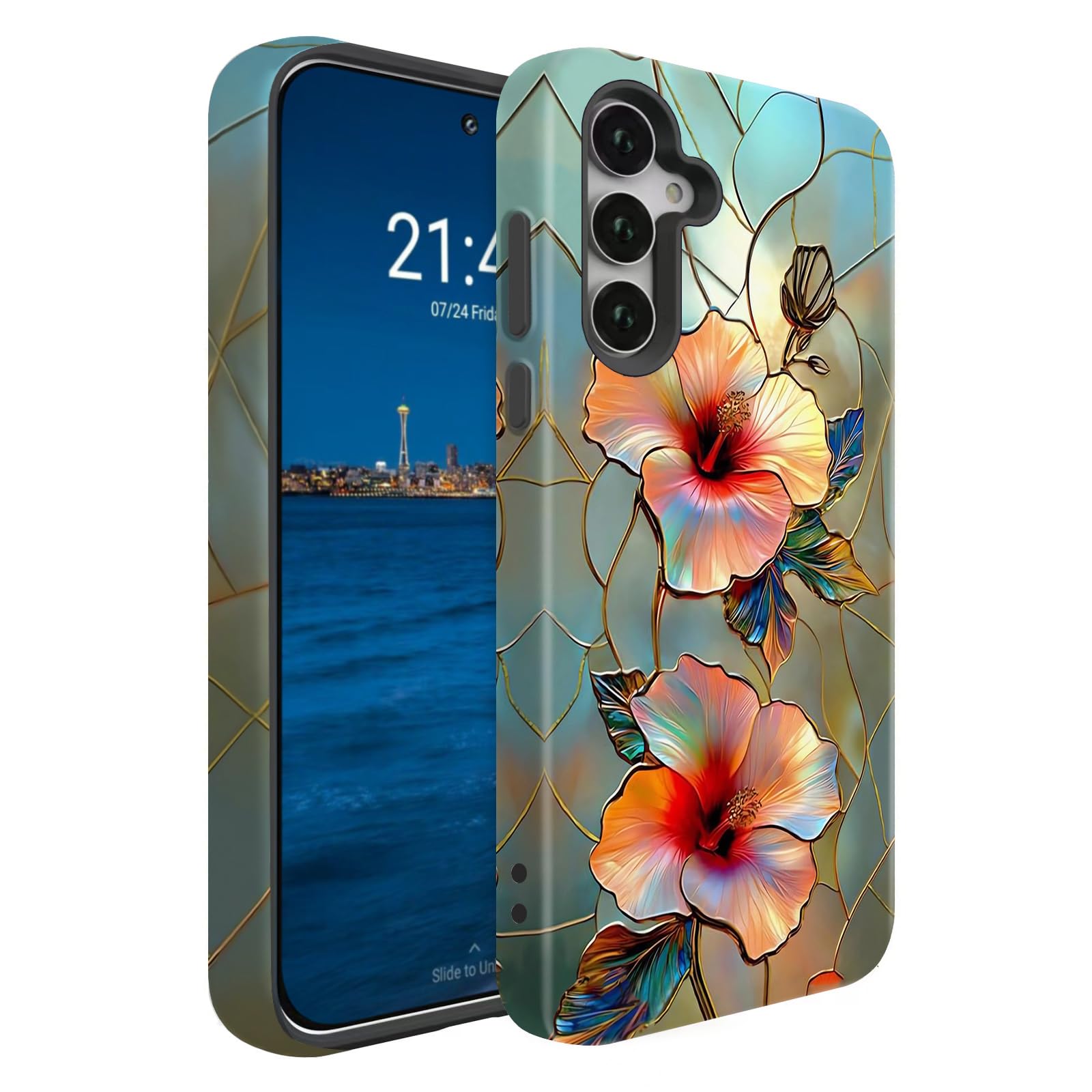 BSMOSPER Compatible for Samsung Galaxy A16 5G Case, Dual Layer Heavy Duty 2 in 1 Shockproof Protective Phone Case,Stained Glass 