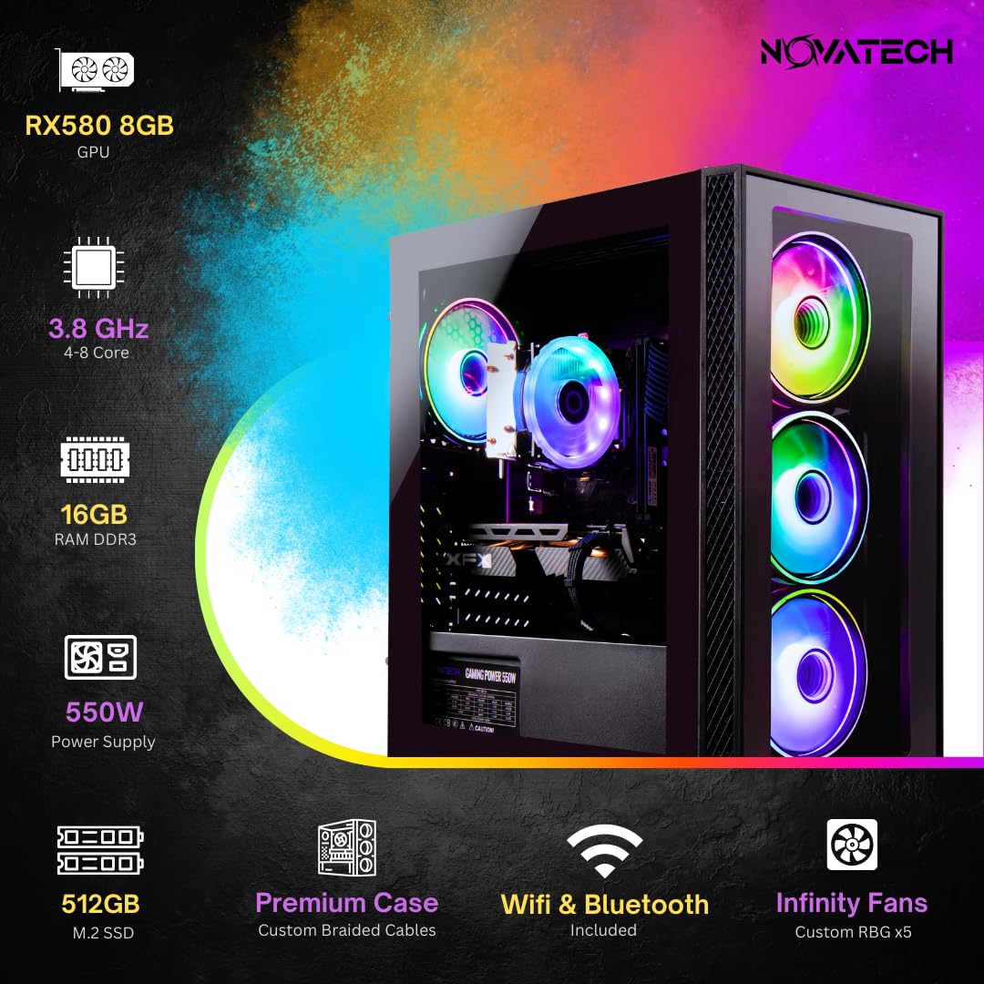 NOVATECH Phantom Gaming PC - RX580 8GB, Core i7 Xeon 3.5GHz, 16GB RAM, 512GB SSD, WiFi/BT, Win