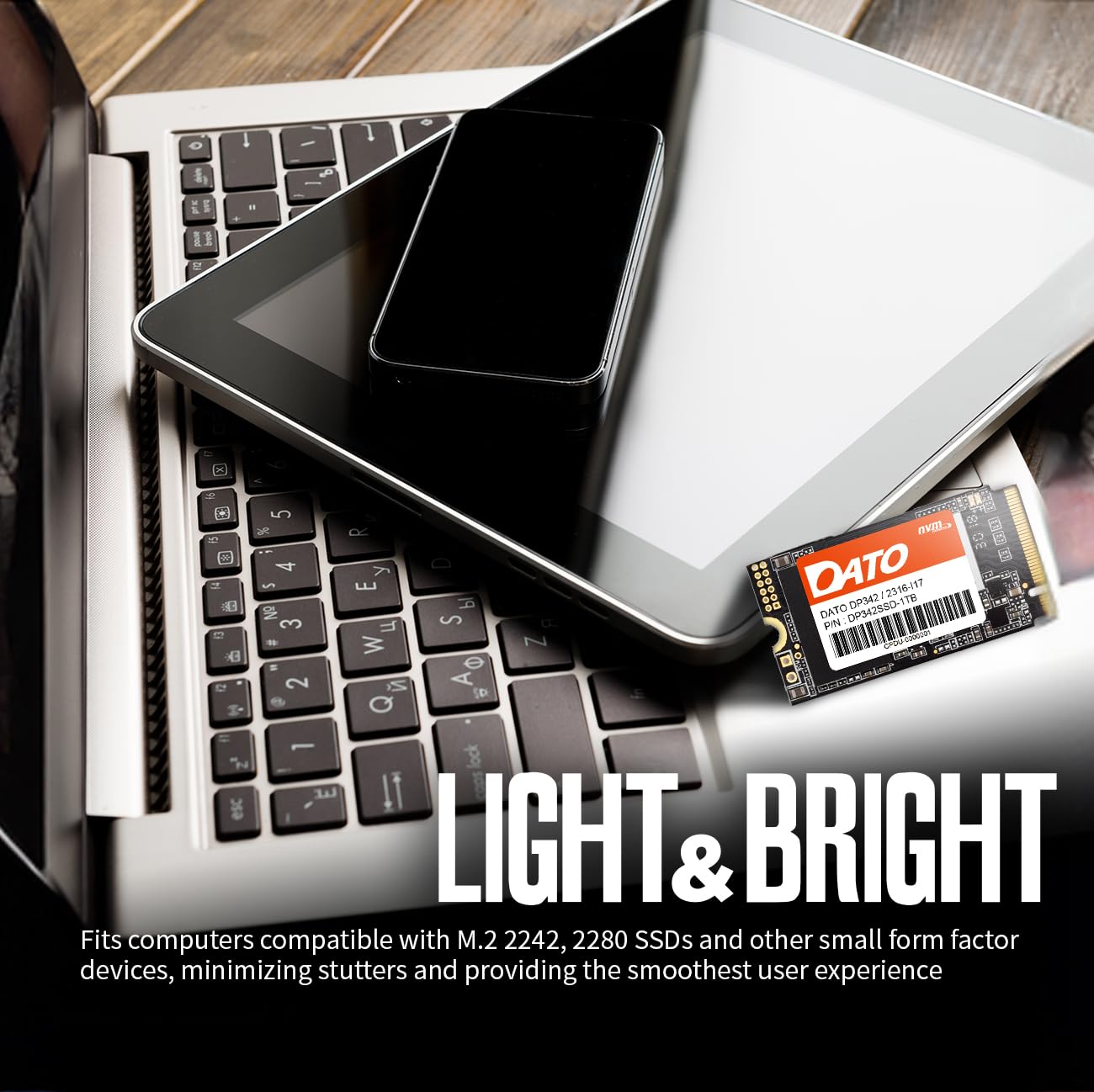 Dato M.2 2242 Ssd 1Tb, Pcie Gen3X4 Nvme 1.3 Internal Solid State Drive, Up To 2500/1800 Mb/S, Dp342 Series