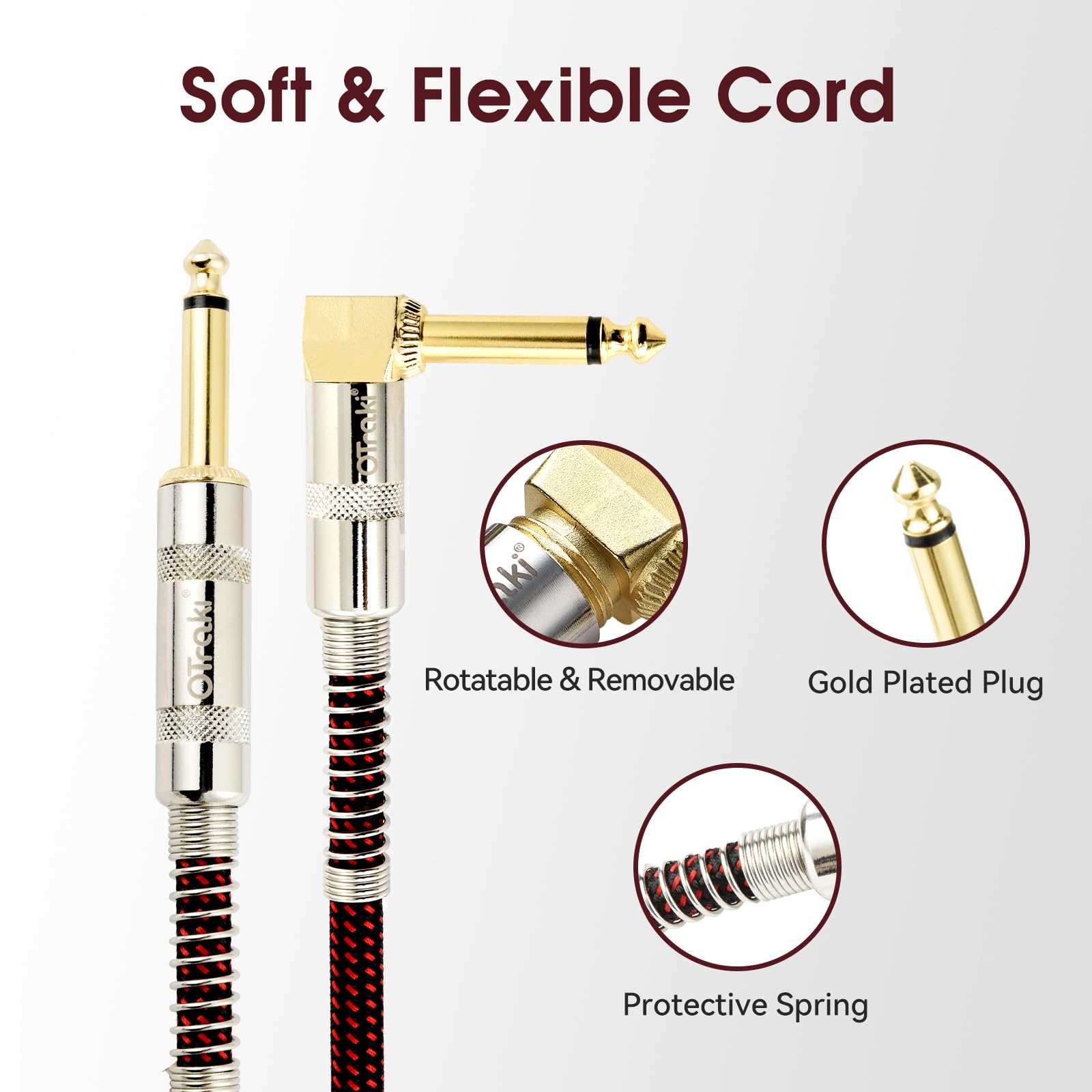 Otraki 3Ft Guitar Cables 2 Pack Electric Guitar Chord 1/4 Inch Straight To Right Angle 6.35Mm Gold Plated Ts Plug Nylon Connect
