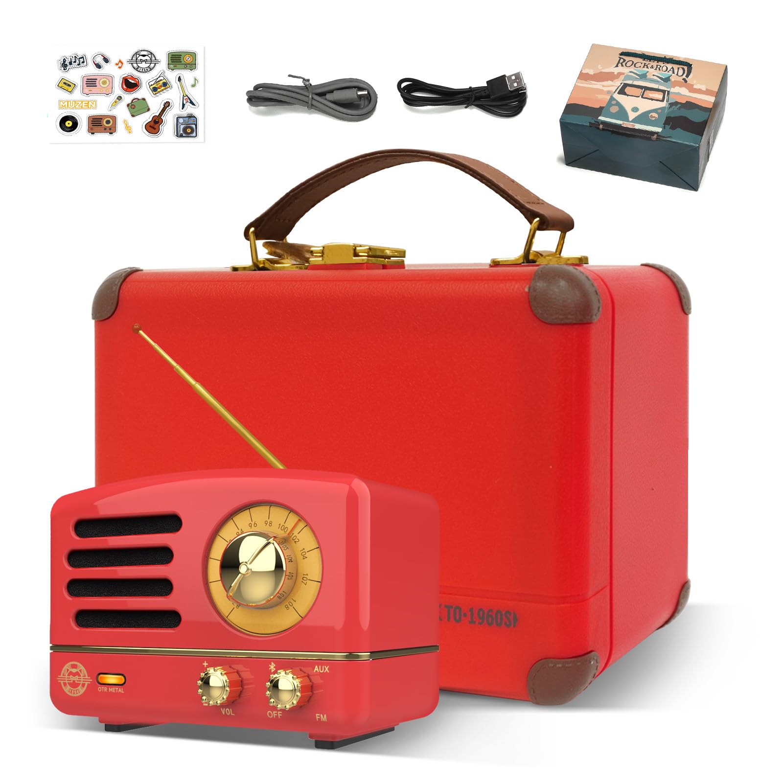 Muzen Portable Bluetooth Speaker, Otr Metal Retro Small Wireless Speaker, Fm Radio With Antenna Aux, 10H+ Long Playtime, High Fidelity Stereo Audio With Suitcase, Room Office Decor, Festival Gift
