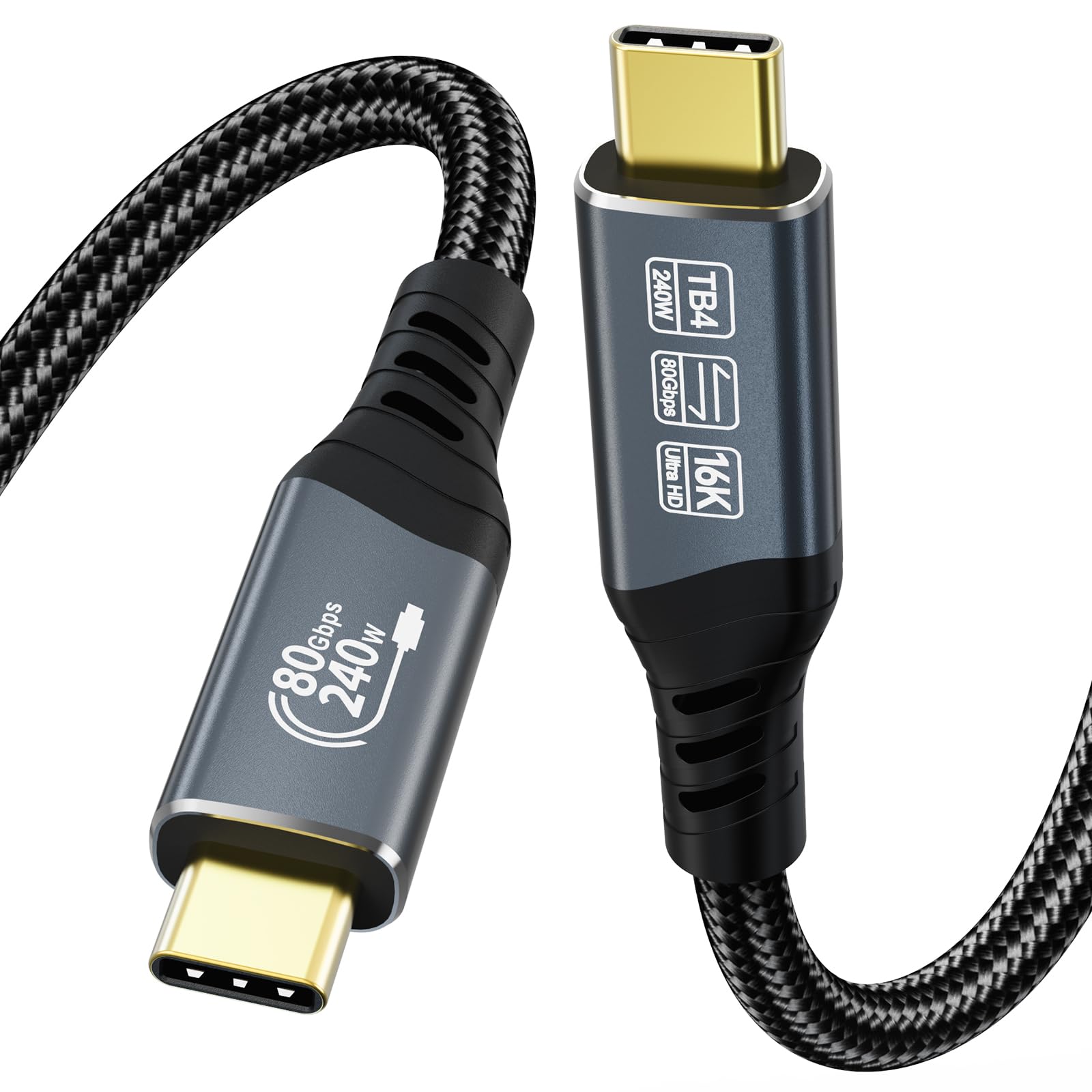 ZONLELE 6.6FT 240W USB C Cable, 80Gbps USB4 Data Braided High Speed Cable