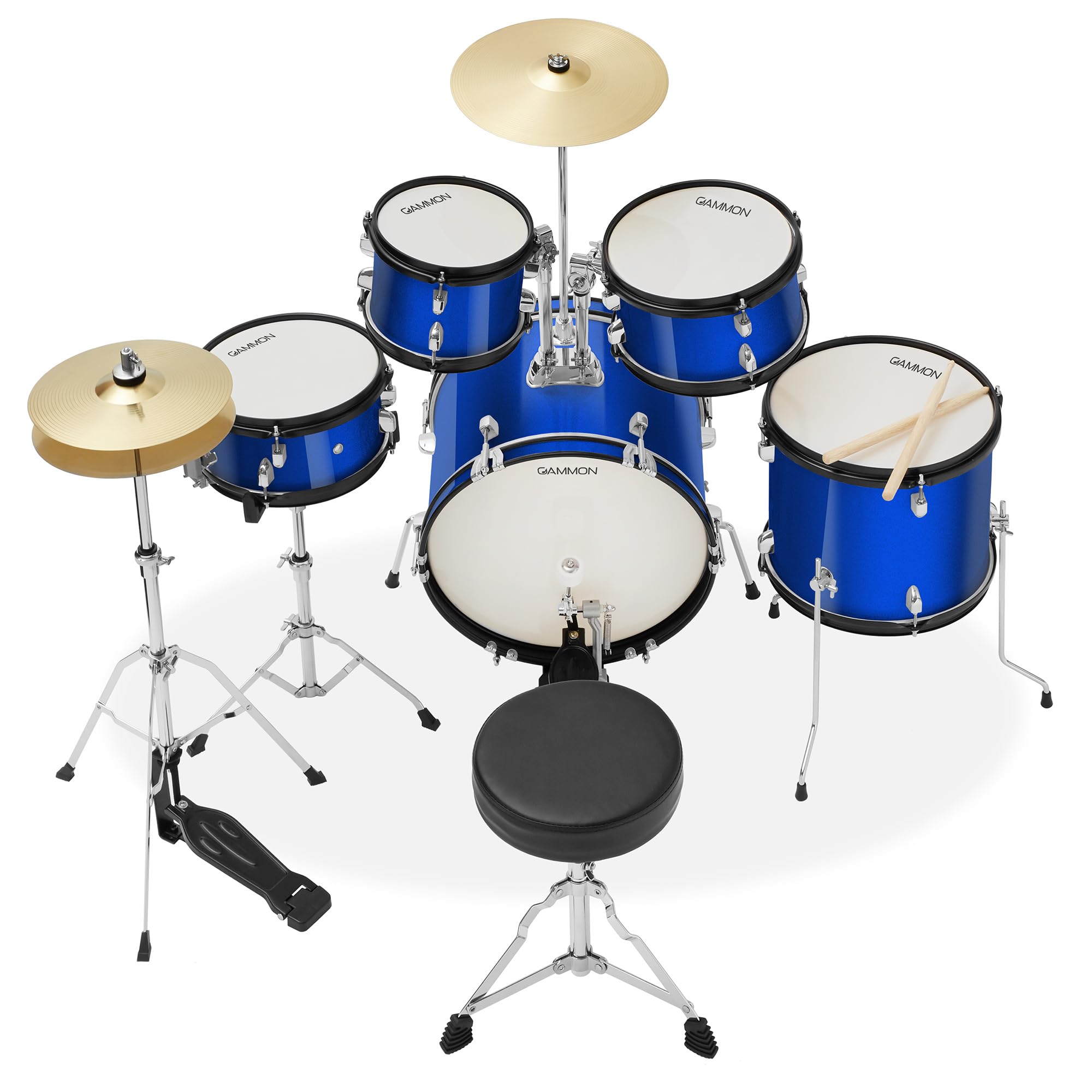 Gammon Percussion 5 Piece Junior Starter Drum Kit With Cymbals, Hardware, Sticks, & Throne   Pink