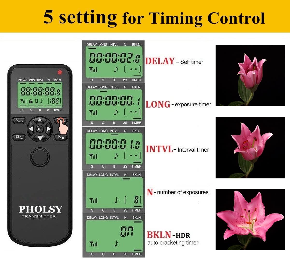 Pholsy Wireless Timer Remote Release Control With Intervalometer And Hdr For Olympus E-M1, E-M5 Ii, E-M5, E-M10 Ii, Pl8, Pl7; Fo