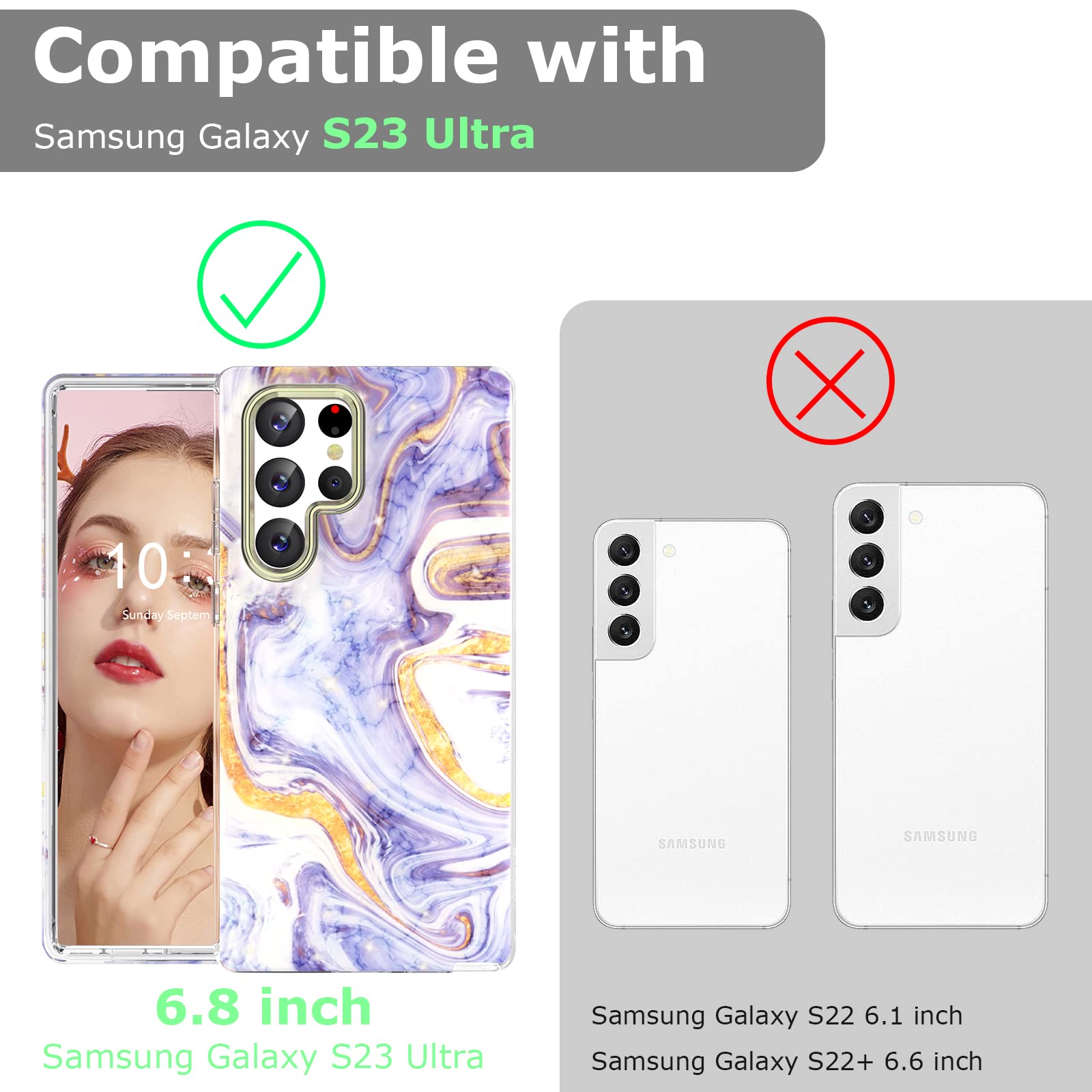 Dakorie For Samsung Galaxy S23 Ultra Case Marble Slim Shockproof Protective Case Shiny Hard Pc Soft Silicone Cover For S23 Ultra