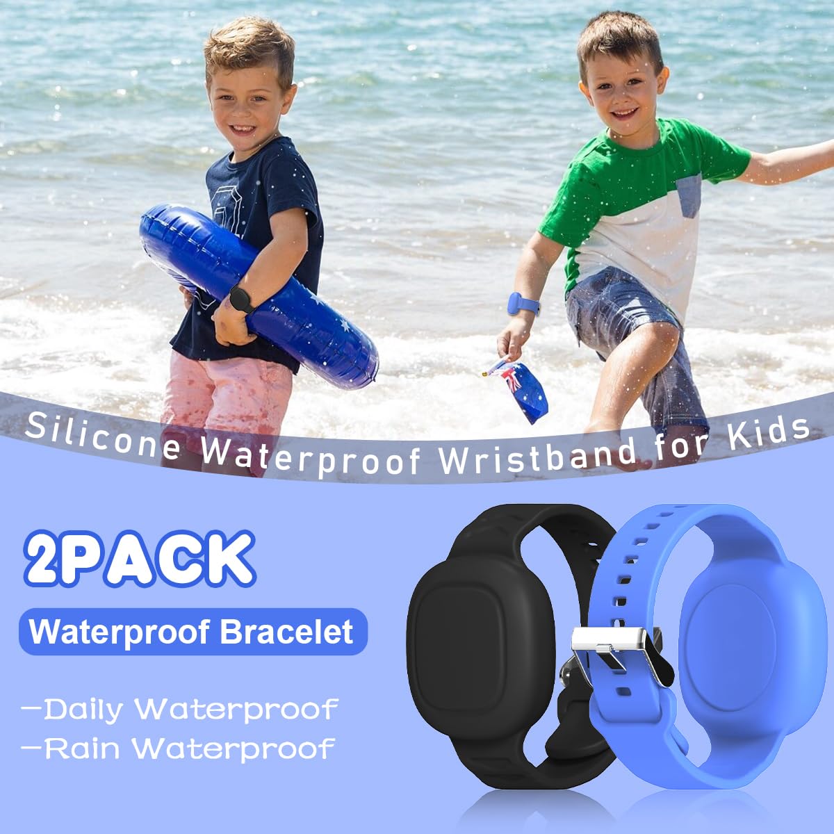 [2 Pack] Case For Tile Mate Bracelet Waterproof, Soft Silicone Tile Mate Wristband Holder Full Case Cover Compatible With Tile Mate (2022), Hidden Tile Mate Case For Child/Teen/Elderly (Black+Blue)