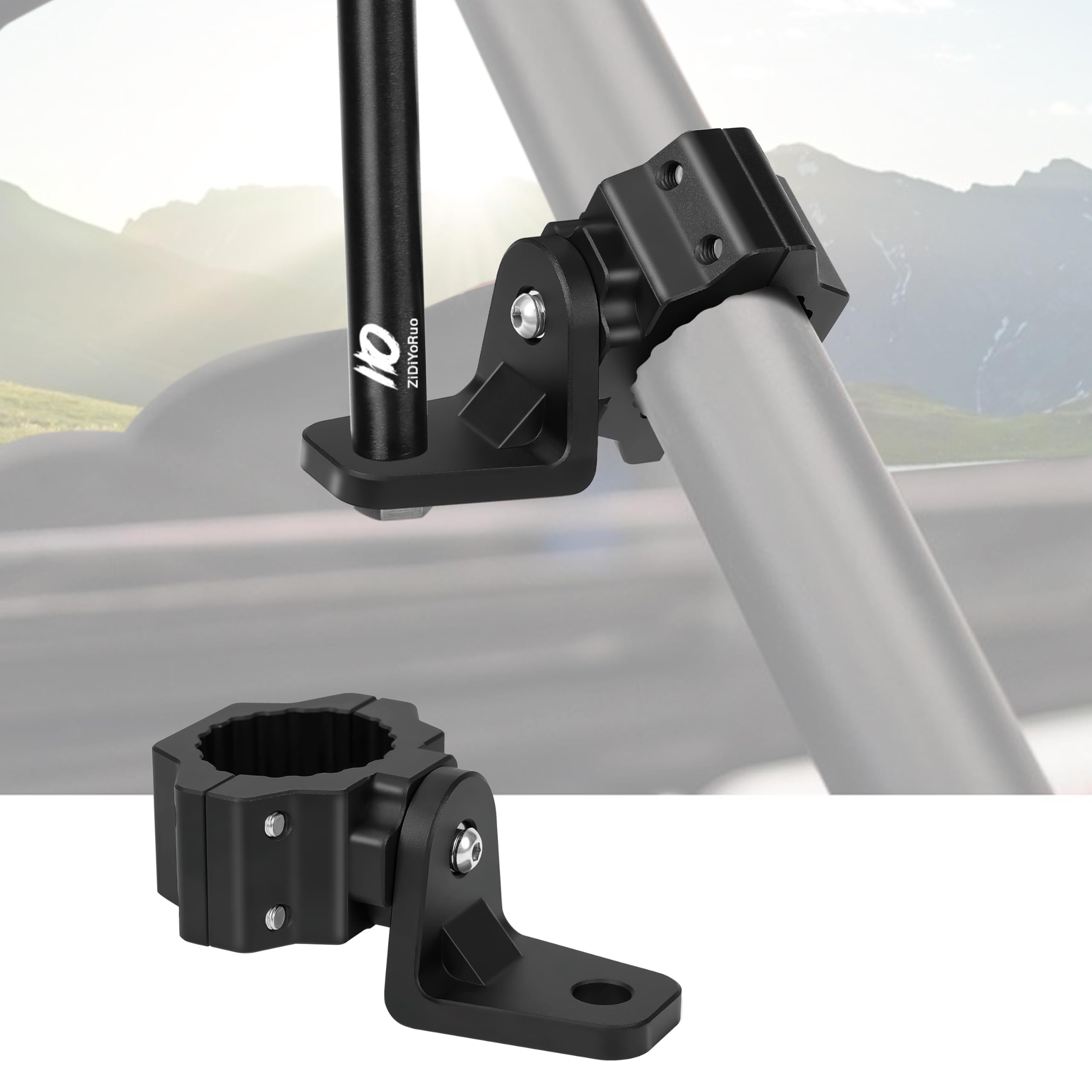 Zidiyoruo Utv Whip Light Mount & Light Bar Bracket - Heavy Duty Aluminum Alloy Clamp For 1.75-2 Roll Cage, 360 Rotating Flag Hol