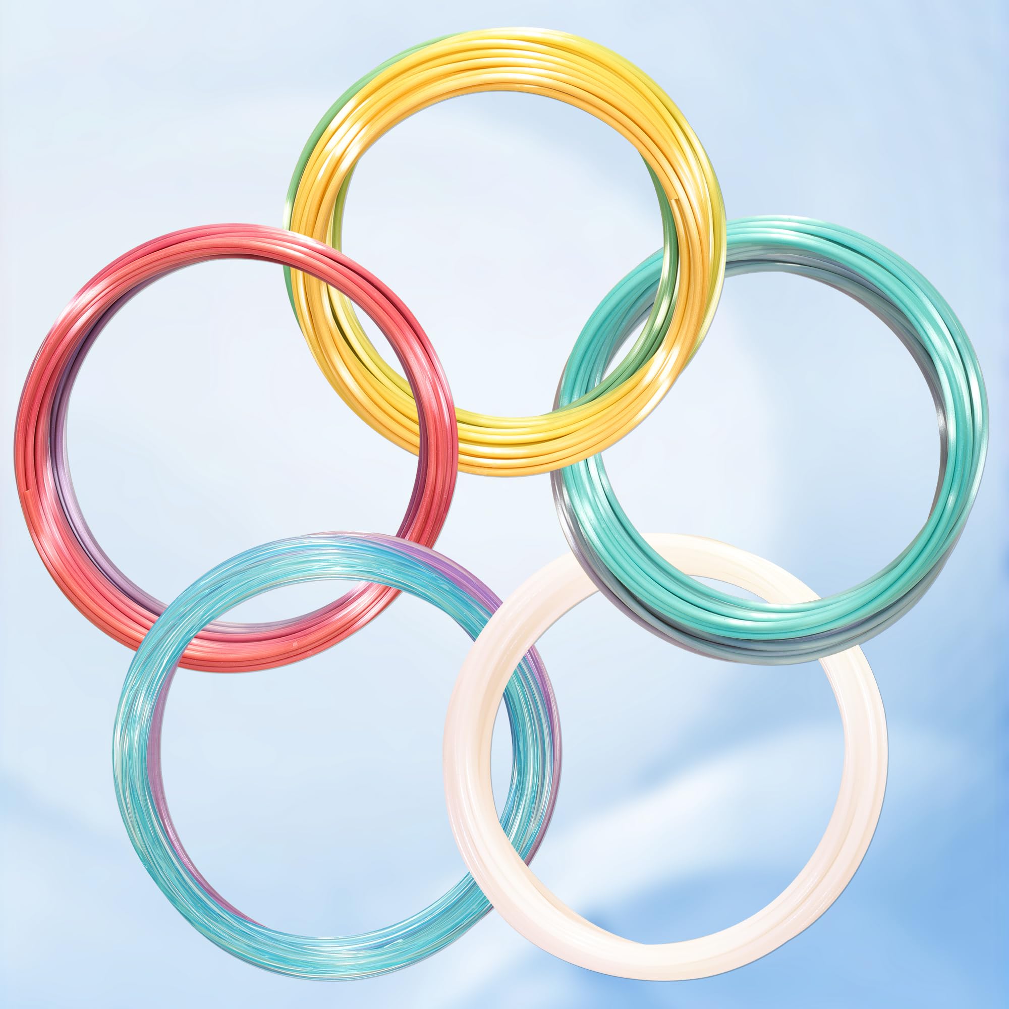 Mika3D 5 Colors 3D Printing Pen Filament Refill, Each 10M, One Glowing In Dark Pla, One Clear Rainbow Pla, 3 Different Color Sil