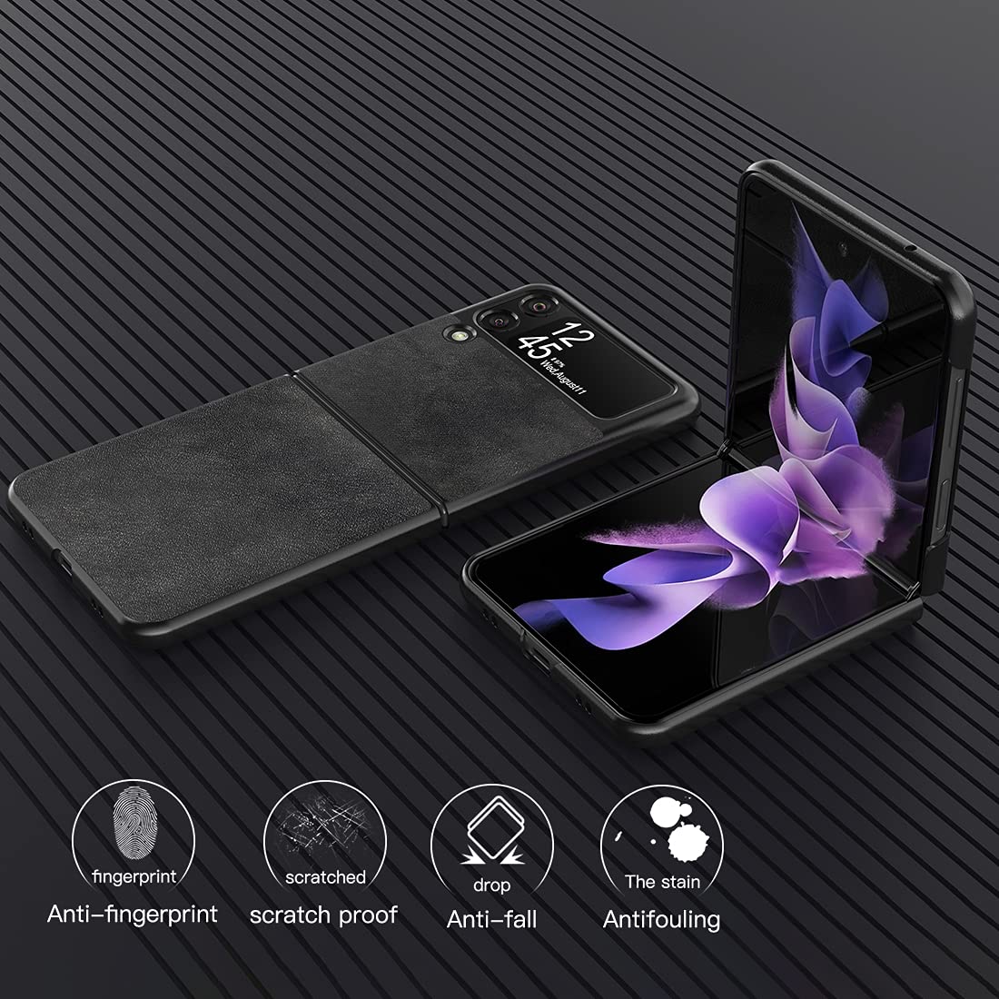 Foluu For Samsung Galaxy Z Flip 3 5G Case, Galaxy Z Flip 3 5G Leather Case, Pu Leather + Hard Pc Shell Ultra Thin Slim Durable P