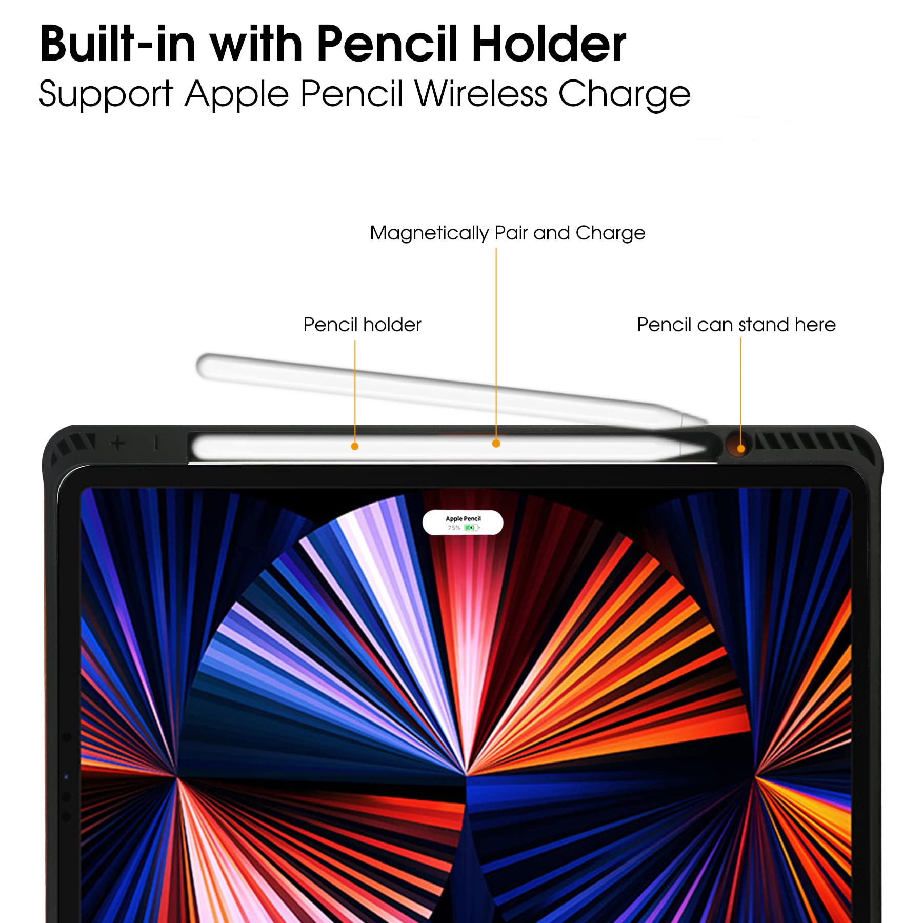 For Ipad Pro 12.9 Case 6Th/5Th/4Th/3Rd Generation Case 2022/2021/2020/2018 W/Pencil Holder, Folio Stand Cover With Multiple Angl
